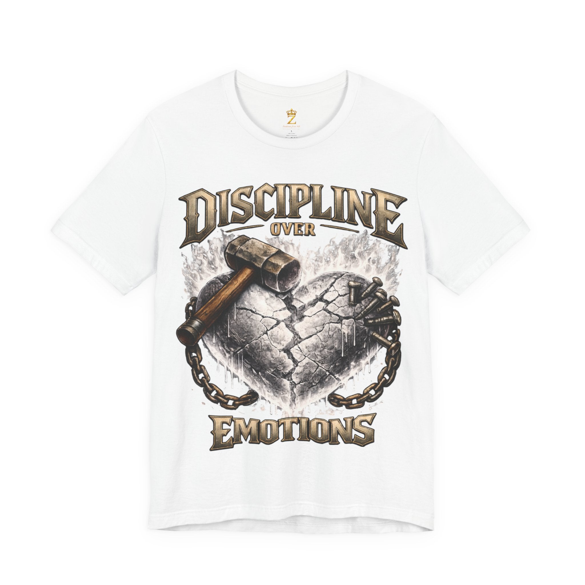 Discipline Over Emotions Premium Graphic T-Shirt (White Heart) Printify