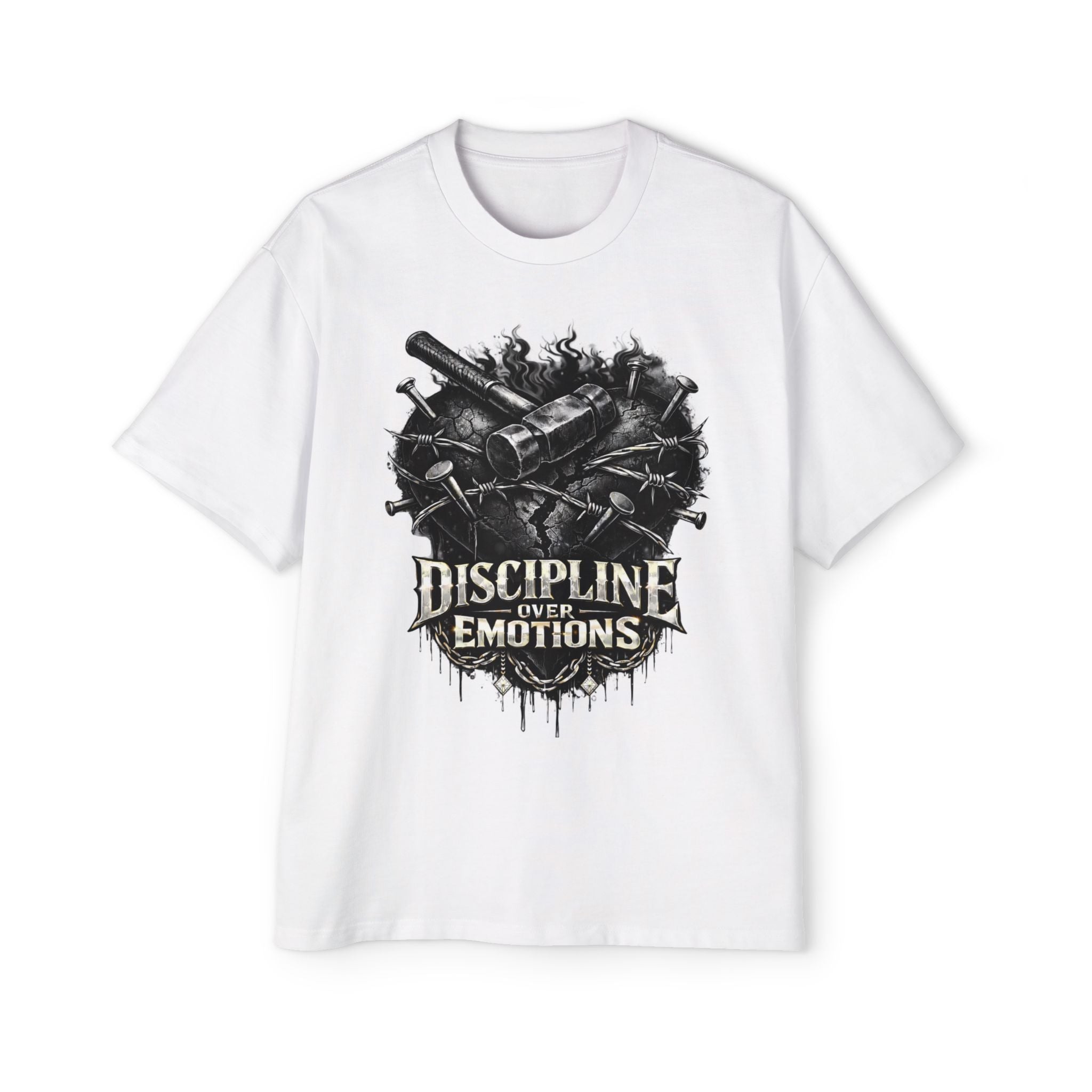 Oversized Discipline Over Emotions Graphic Tee (Black Heart) Printify