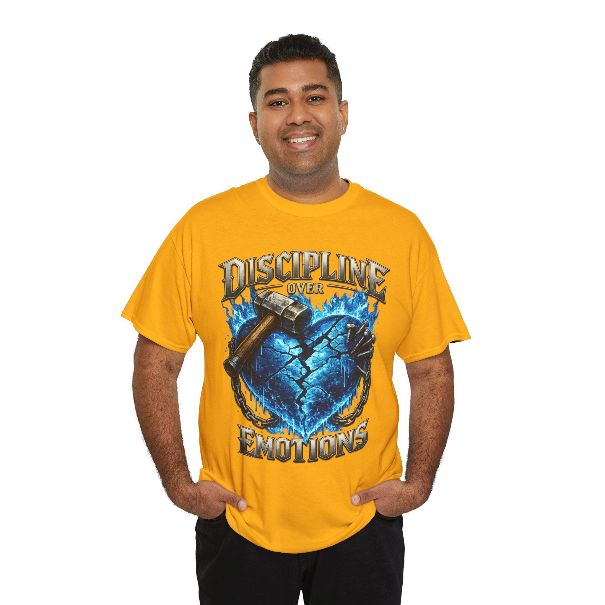 Discipline Over Emotions Graphic T-Shirt (Blue Heart) Printify