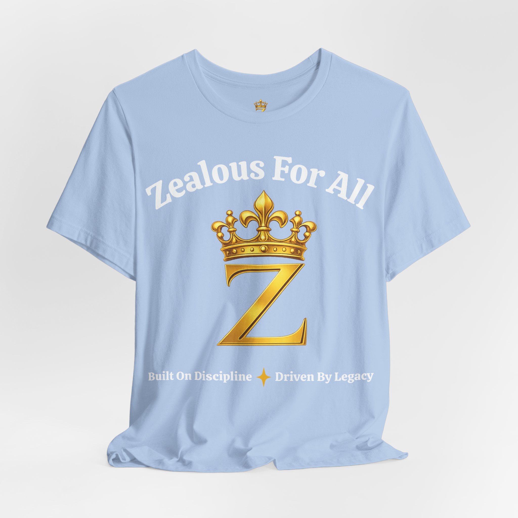 Unisex Luxury Zealous For All T-Shirt (Gold/White Words, Big Logo T-shirt) Printify