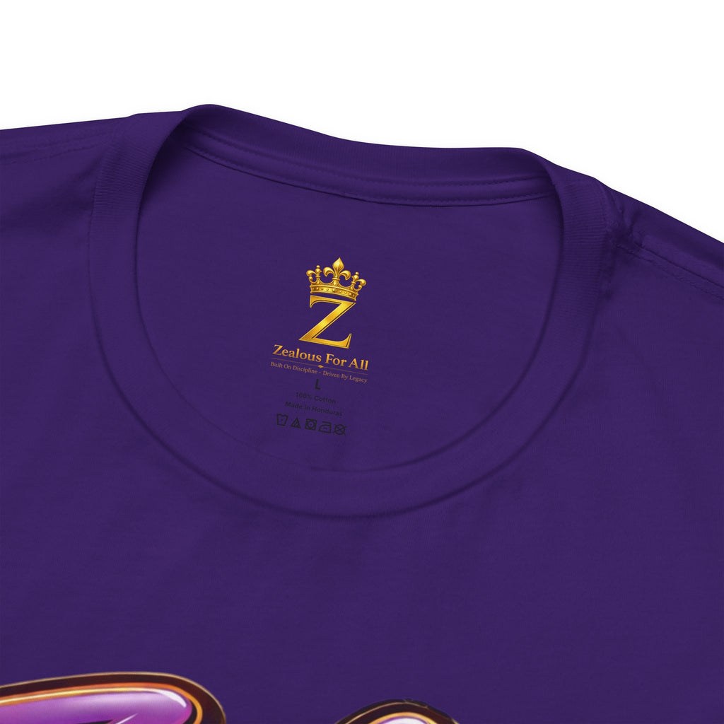 CUSTOM Zealous For All Graphic T-Shirt (Purple & Gold Trim Logo)