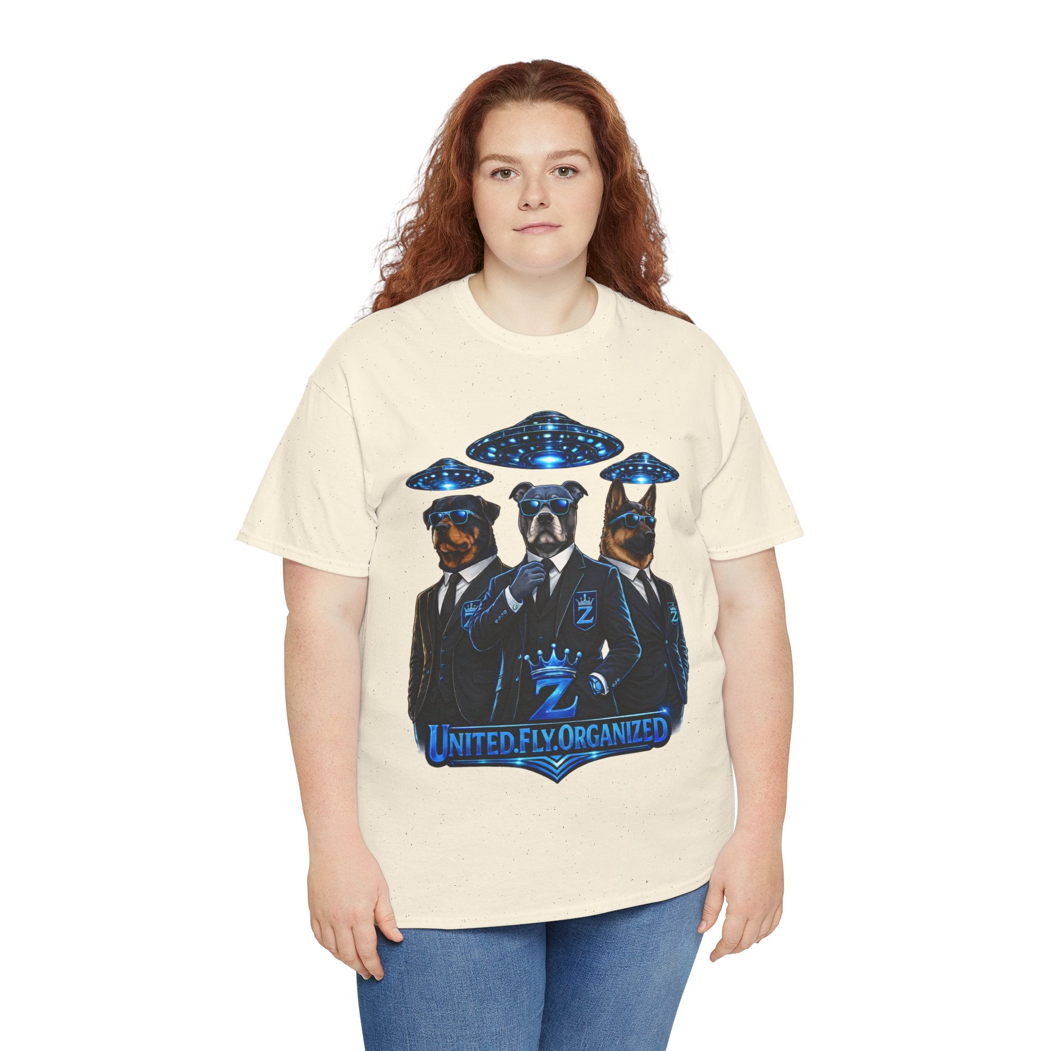 Adult "United. Fly. Organized." Graphic Tee (Blue) Printify