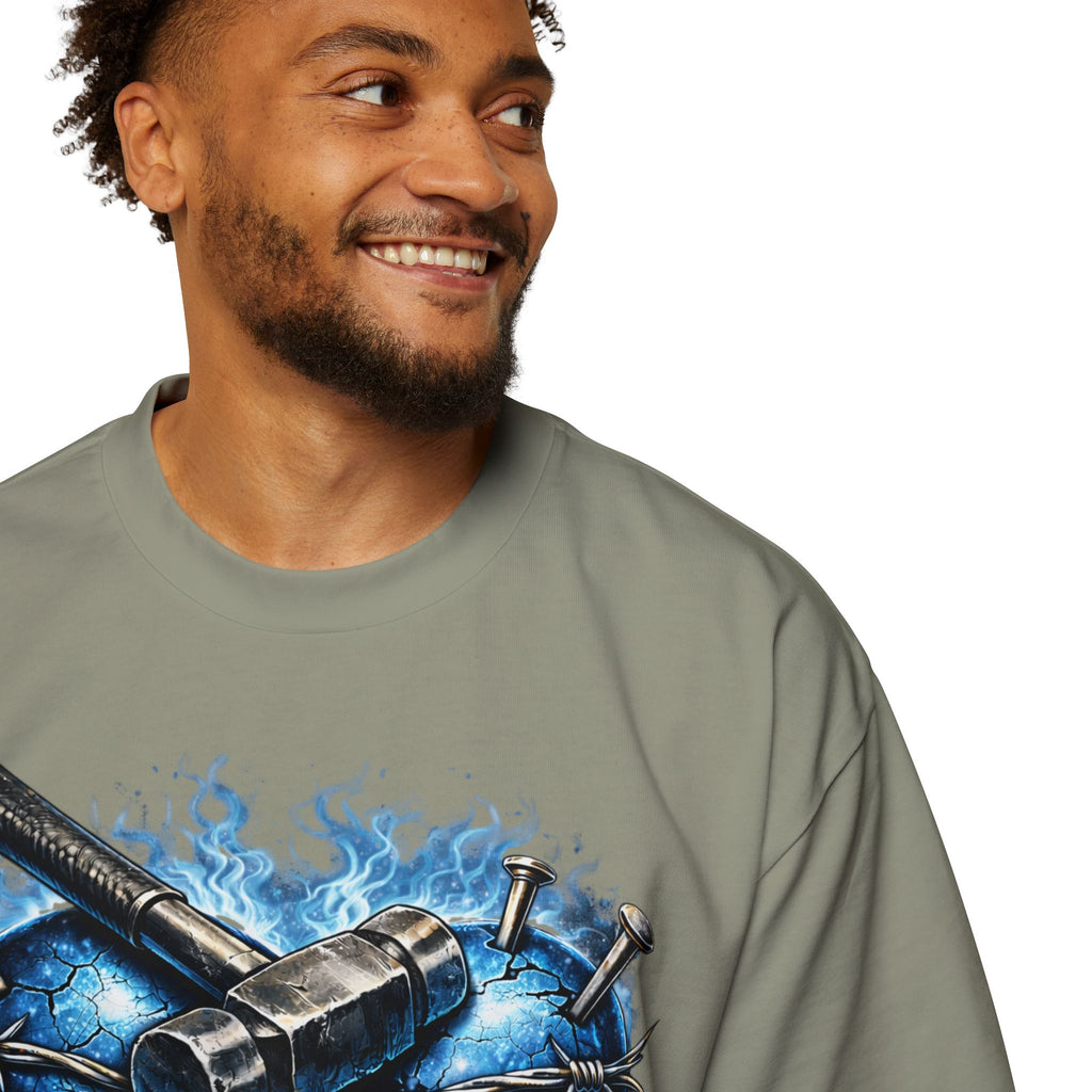 Oversized Discipline Over Emotions Graphic T-Shirt (Blue Heart) Printify