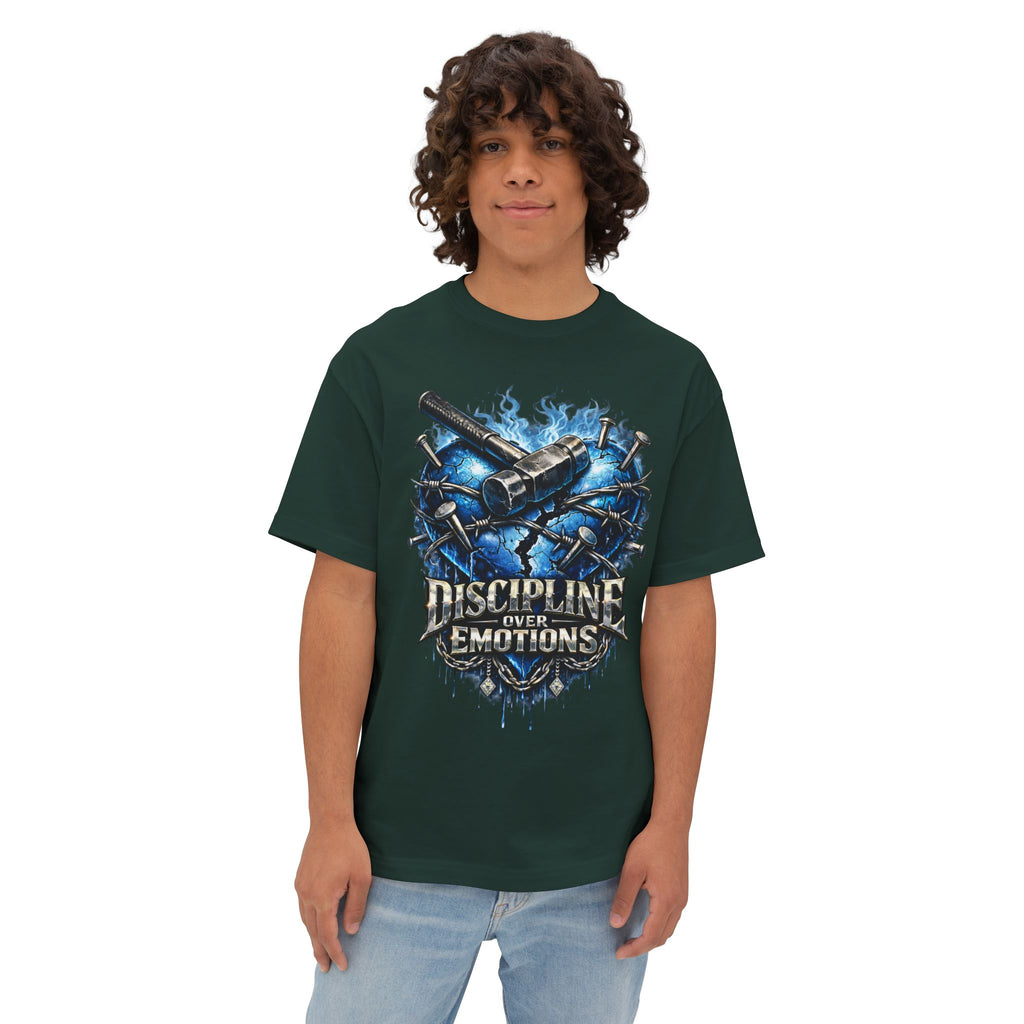 Adult *Oversized* Discipline Over Emotions Graphic T-Shirt (Blue Heart) - Zealous For All