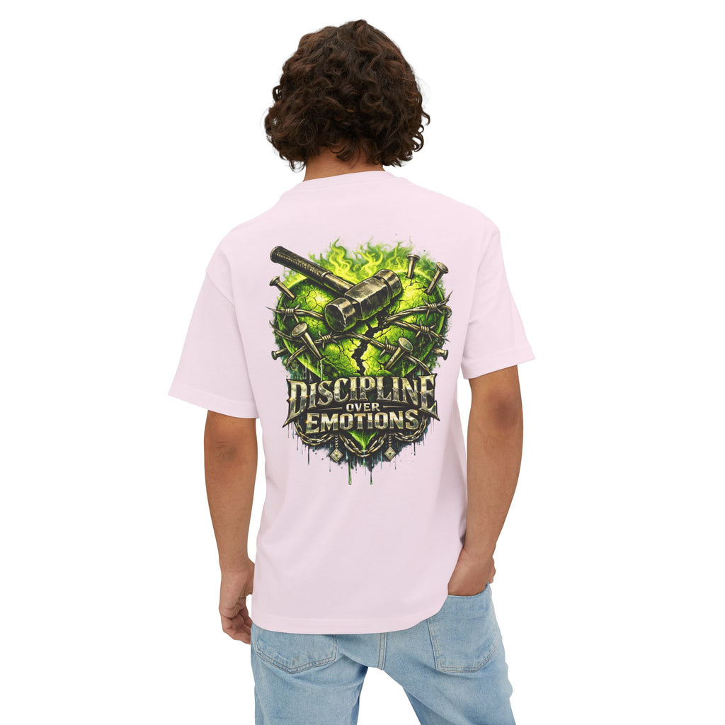 Adult *Oversized* Discipline Over Emotions (Back) Graphic Tee (Lime Green Heart) - Zealous For All