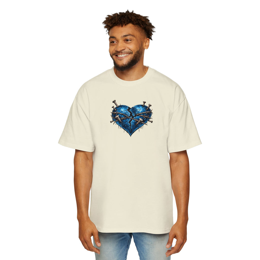 Oversized Discipline Over Emotions (Back) Graphic Tee (Blue Heart) Printify