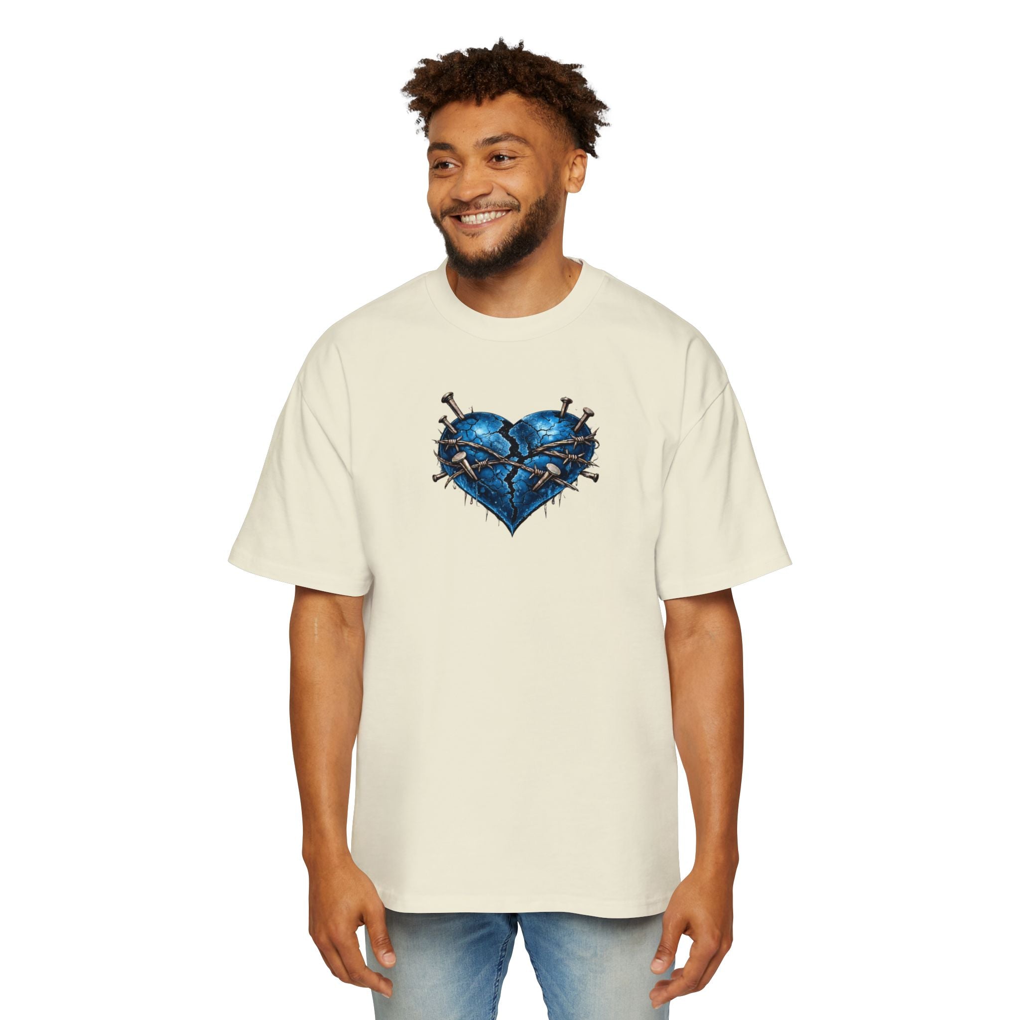 Oversized Discipline Over Emotions (Back) Graphic Tee (Blue Heart) Printify