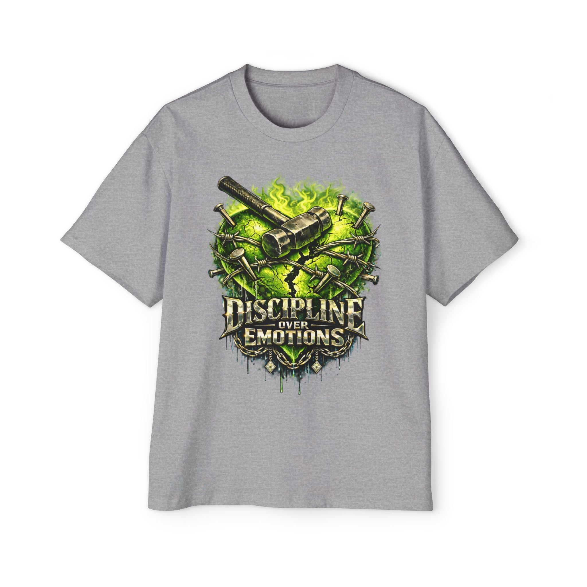 Oversized Discipline Over Emotions Graphic Tee (Green Heart) Printify