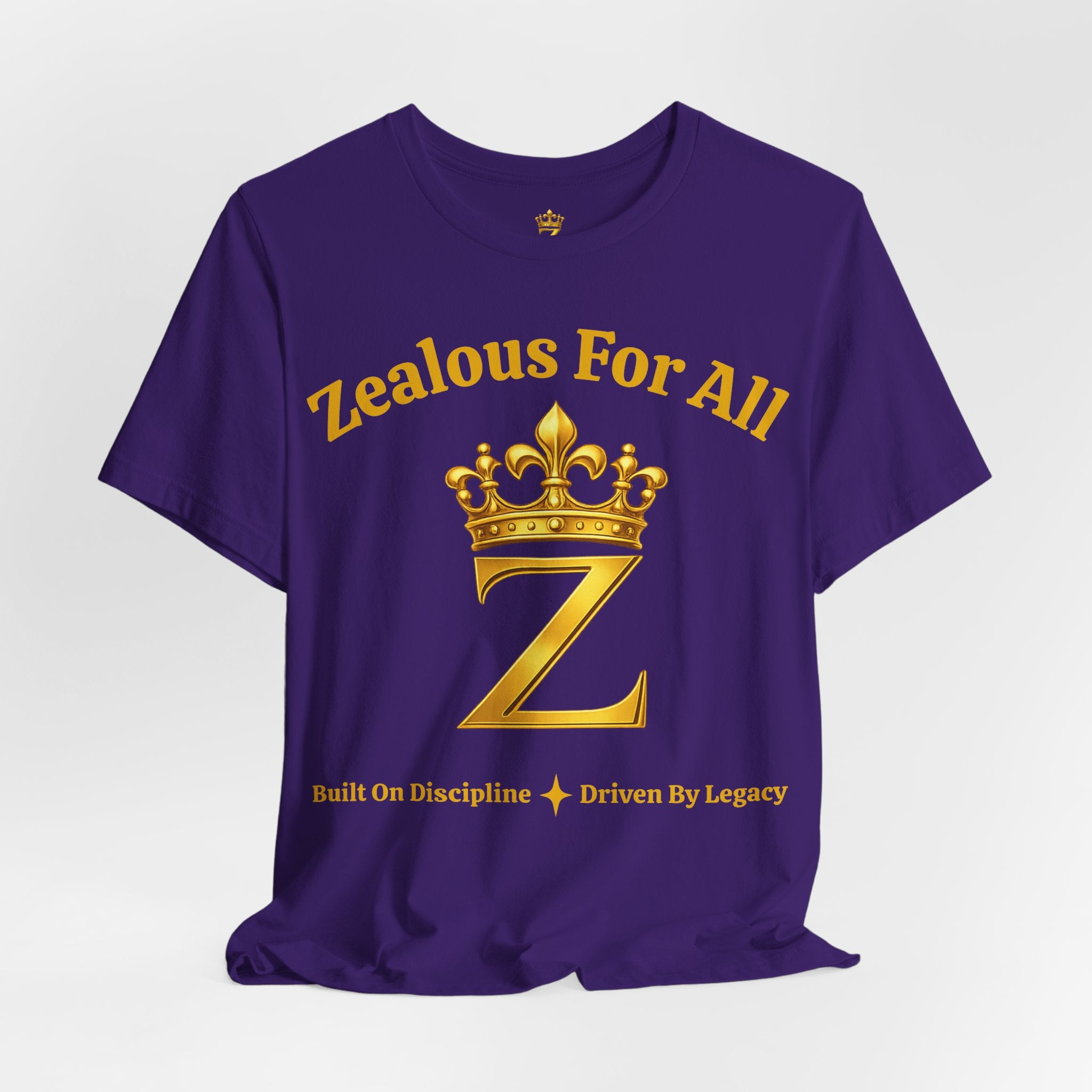 Unisex Luxury Zealous For All T-Shirt (Gold/Black Words, Big Logo T-shirt) Printify