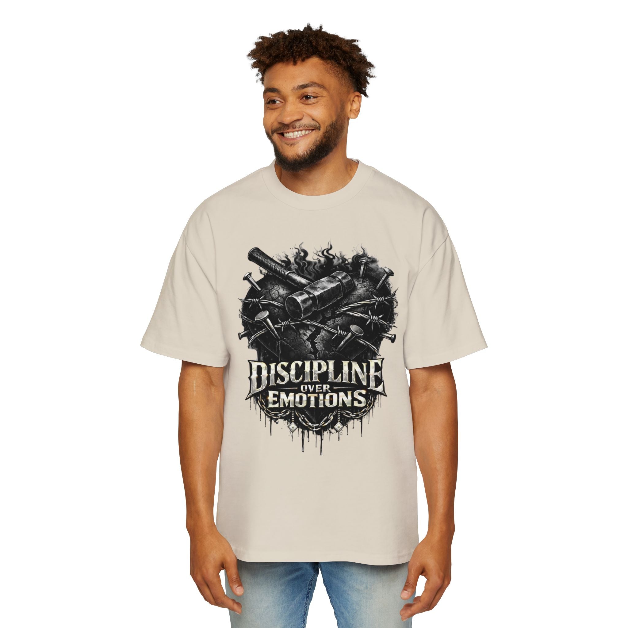 Oversized Discipline Over Emotions Graphic Tee (Black Heart) Printify