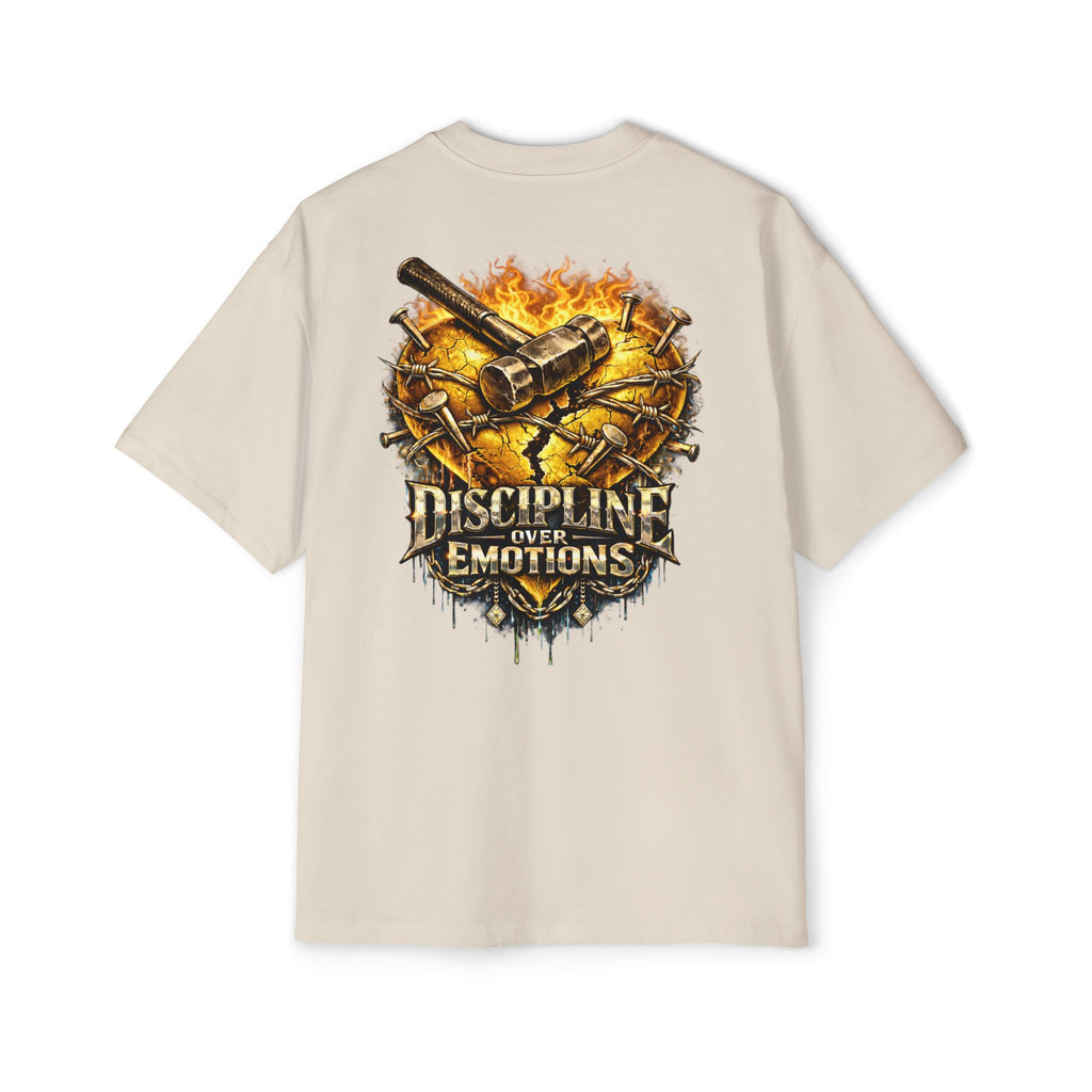 Oversized Discipline Over Emotions (Back) Graphic Tee (Gold Heart) Printify