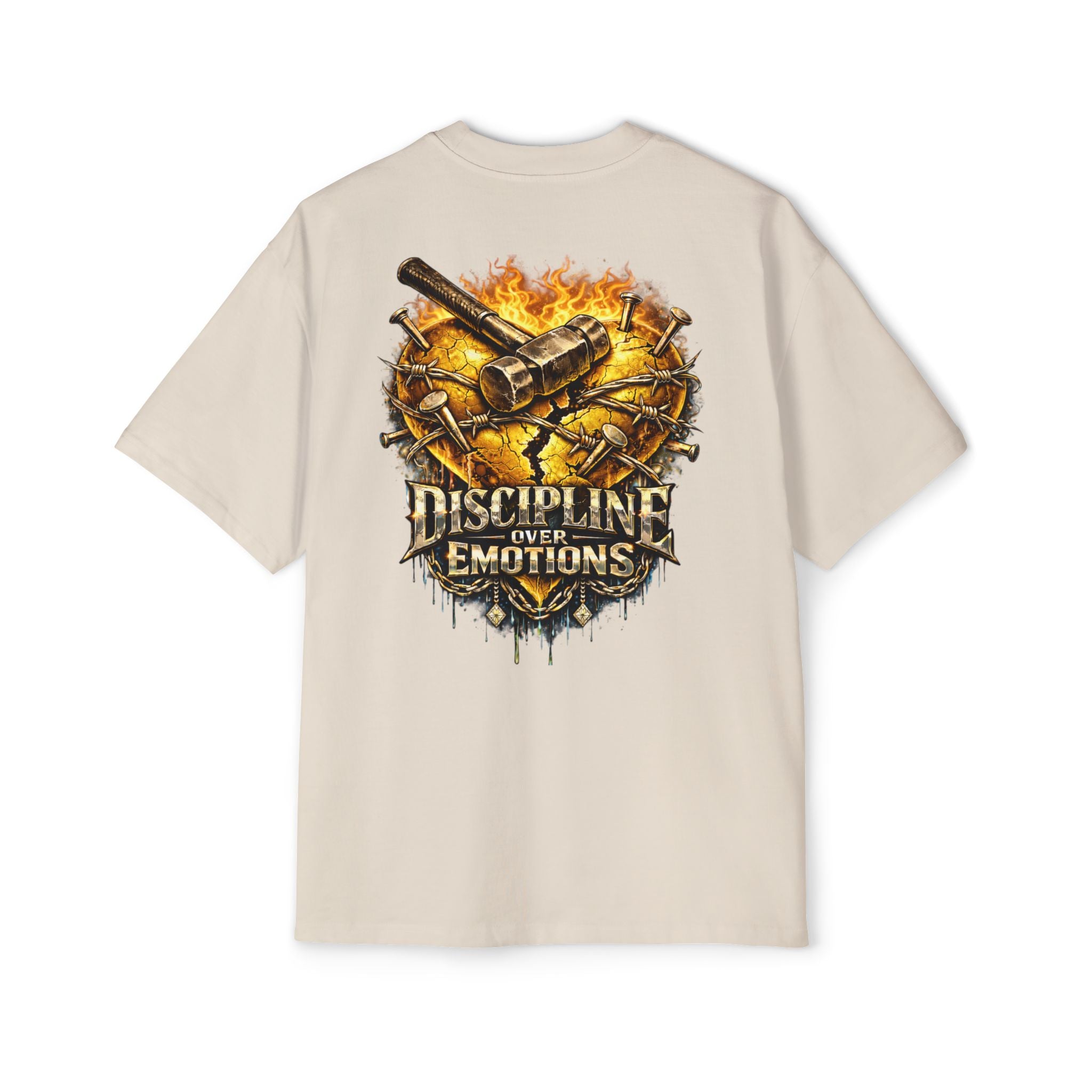 Oversized Discipline Over Emotions (Back) Graphic Tee (Gold Heart) Printify