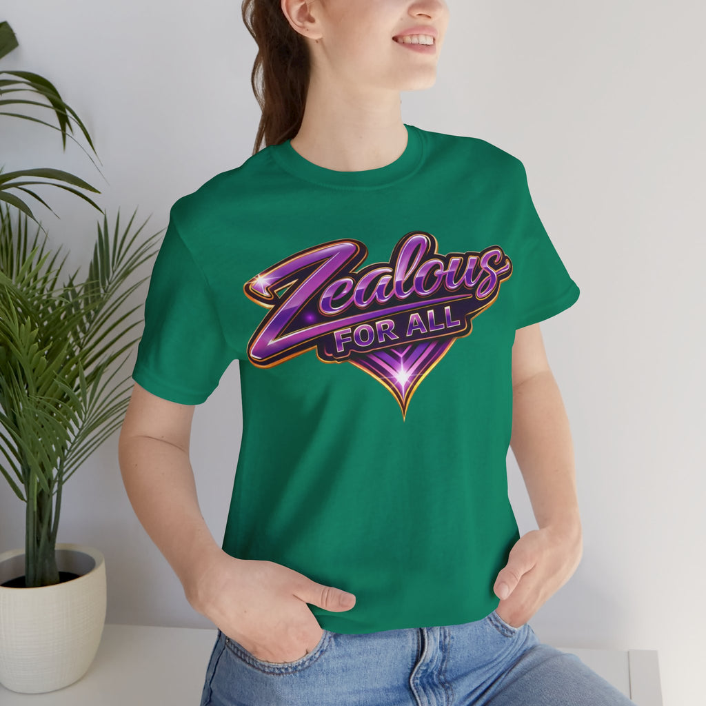 CUSTOM Zealous For All Graphic T-Shirt (Purple & Gold Trim Logo)