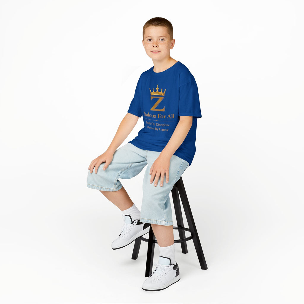 Kids Zealous For All T-Shirt Drop 01 — Gold Logo Kids Tee Printify