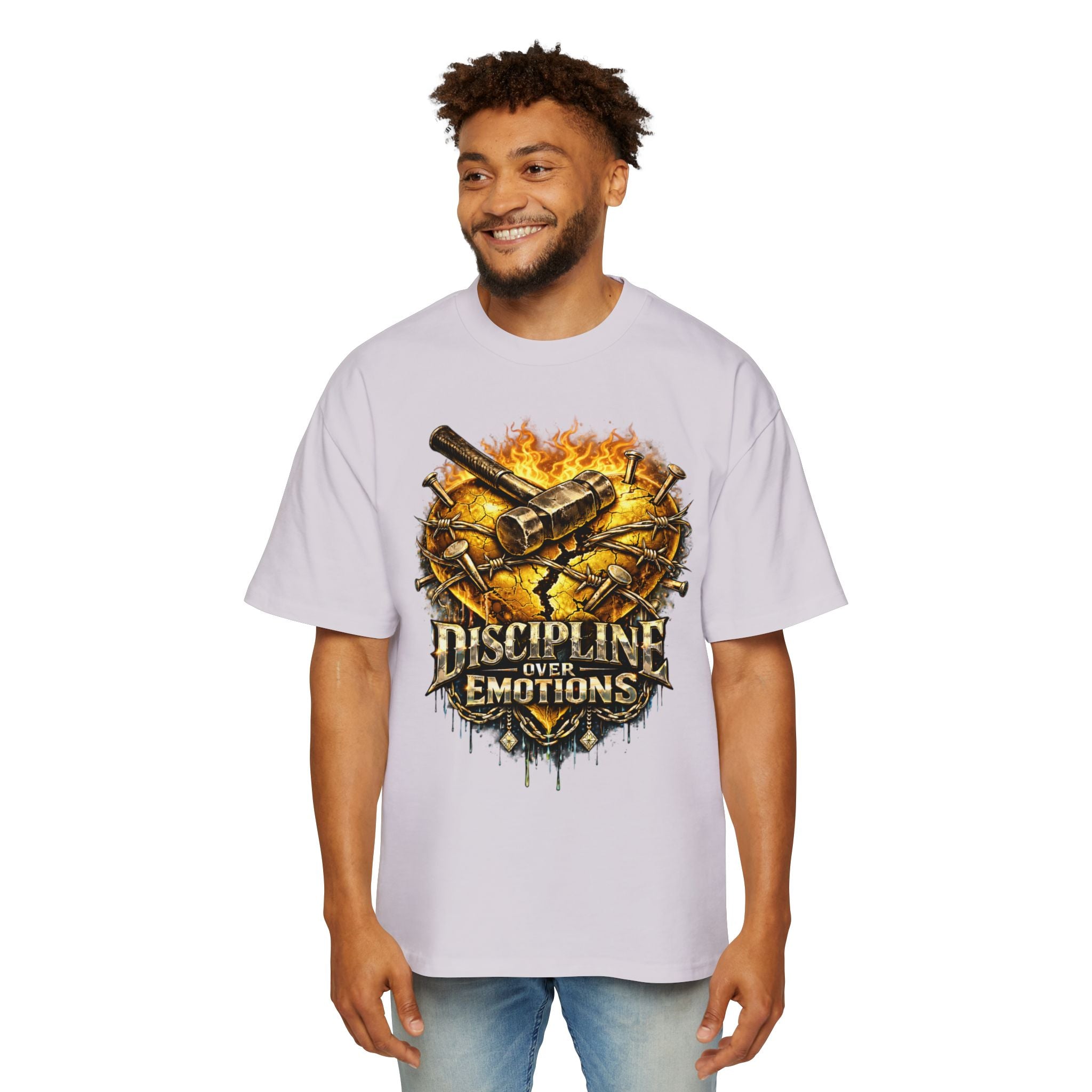 Oversized Discipline Over Emotions Graphic Tee (Gold Heart) Printify