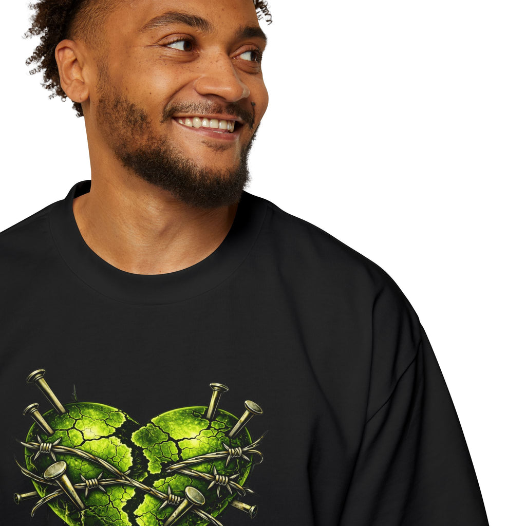 Adult *Oversized* Discipline Over Emotions (Back) Graphic Tee (Lime Green Heart) Printify
