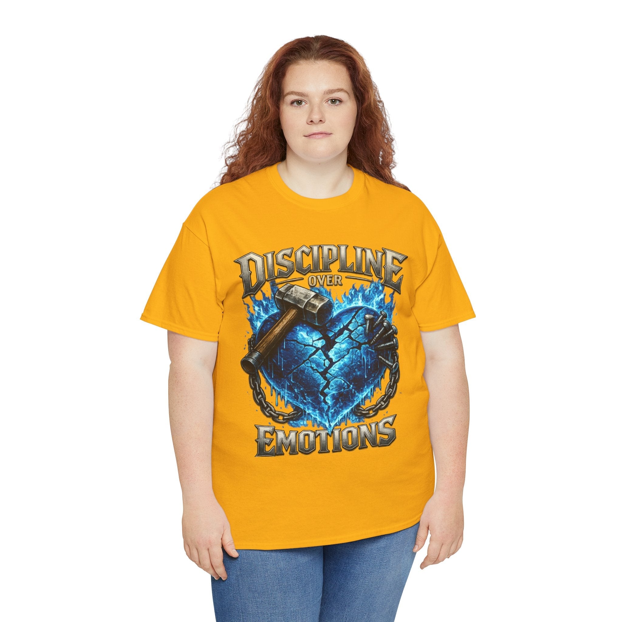 Discipline Over Emotions Graphic T-Shirt (Blue Heart) Printify