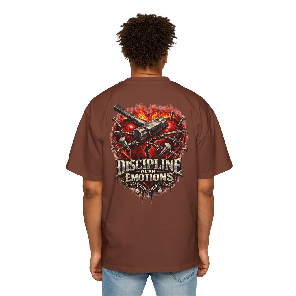 Oversized Discipline Over Emotions (Back) Graphic Tee (Red Heart) Printify