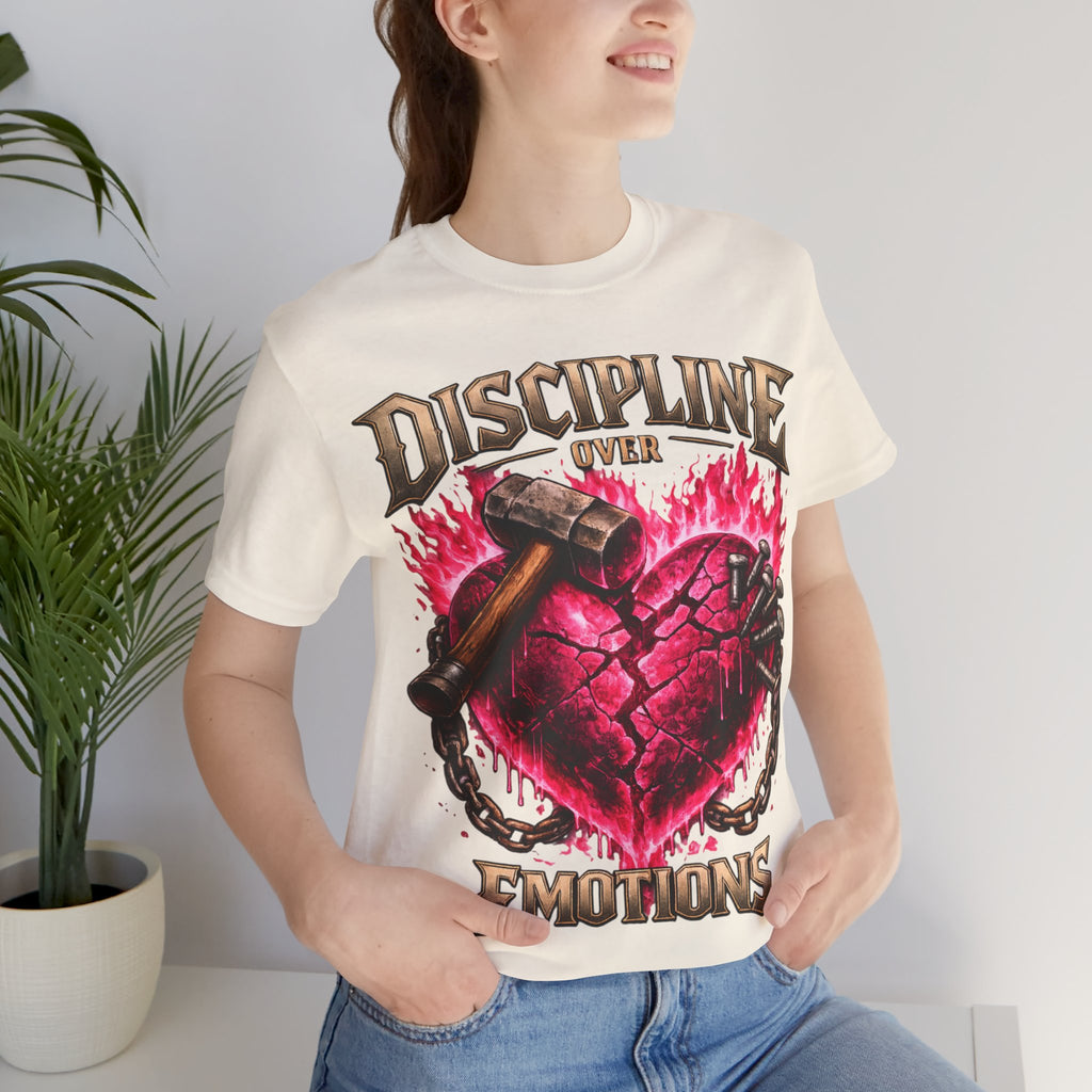 Discipline Over Emotions Premium Graphic T-Shirt (Hot Pink Heart) Printify