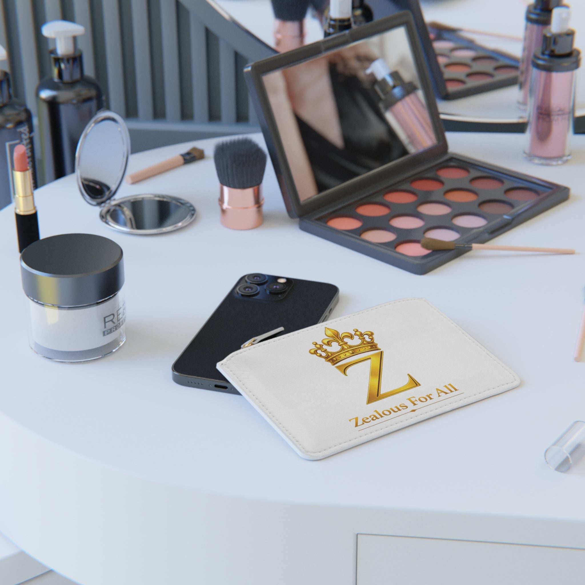 ZFA Clutch Bag — 'Zealous For All' Gold Crown Logo Leather Wristlet Printify