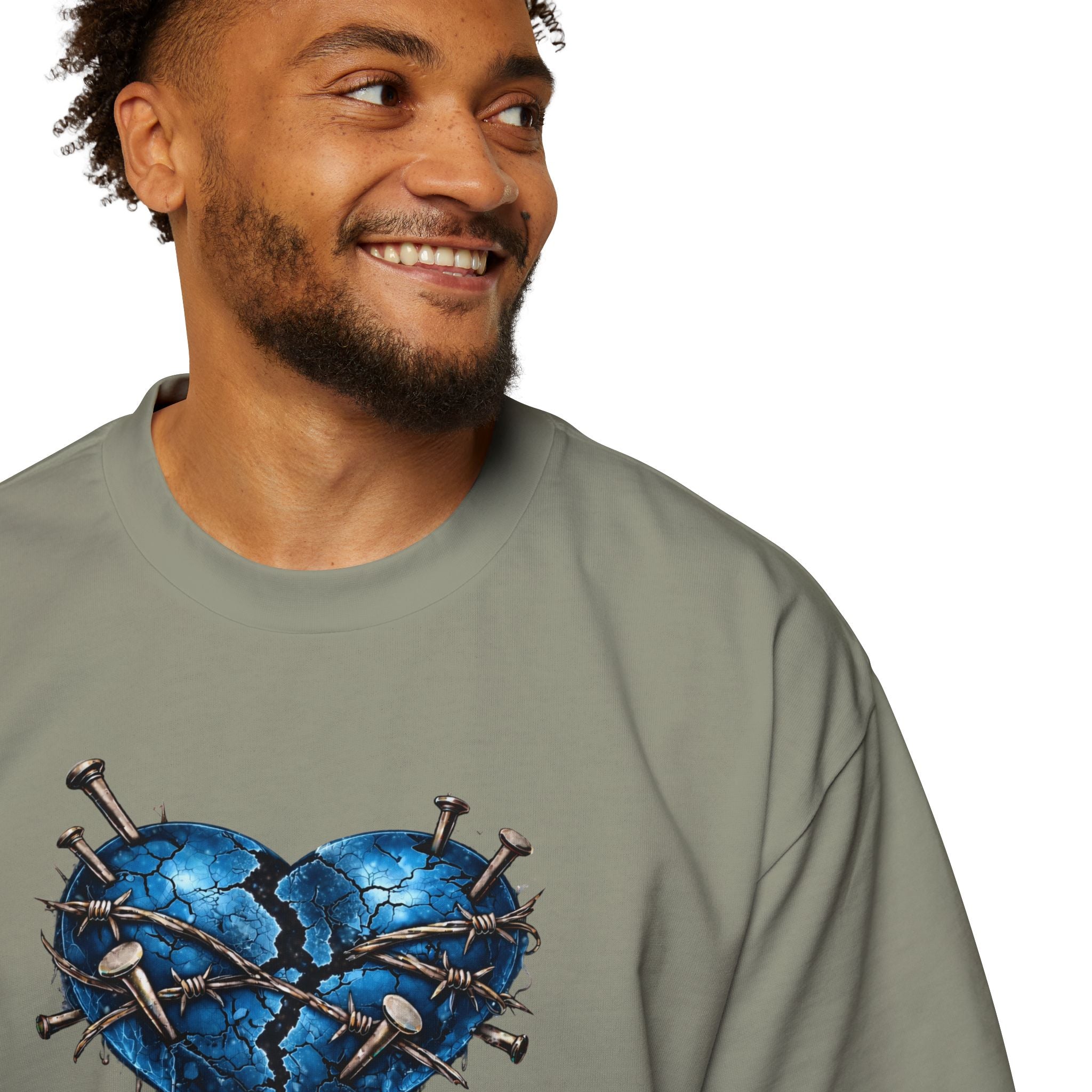 Oversized Discipline Over Emotions (Back) Graphic Tee (Blue Heart) Printify