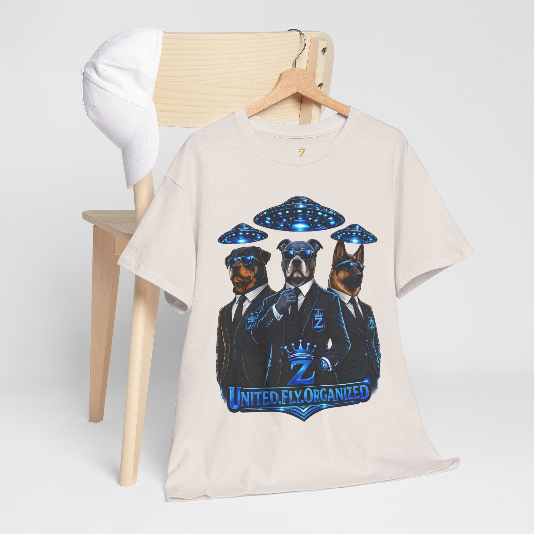 Adult "United. Fly. Organized." Graphic Tee (Blue) Printify
