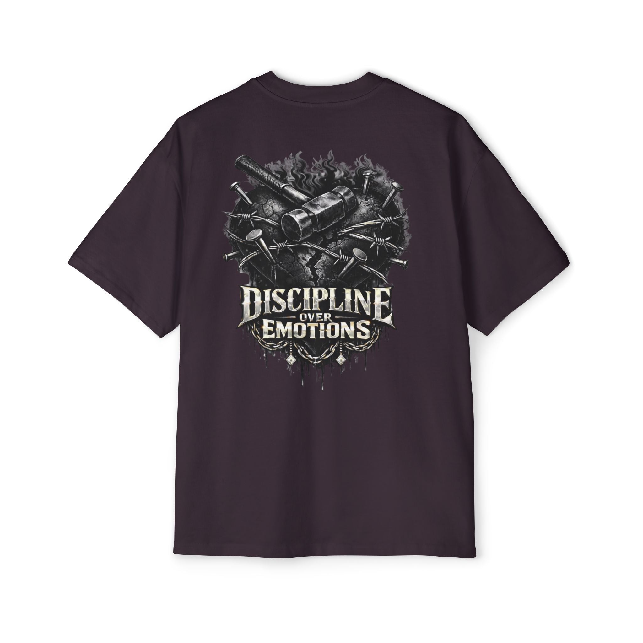 Oversized Discipline Over Emotions (Back) Graphic Tee (Black Heart) Printify