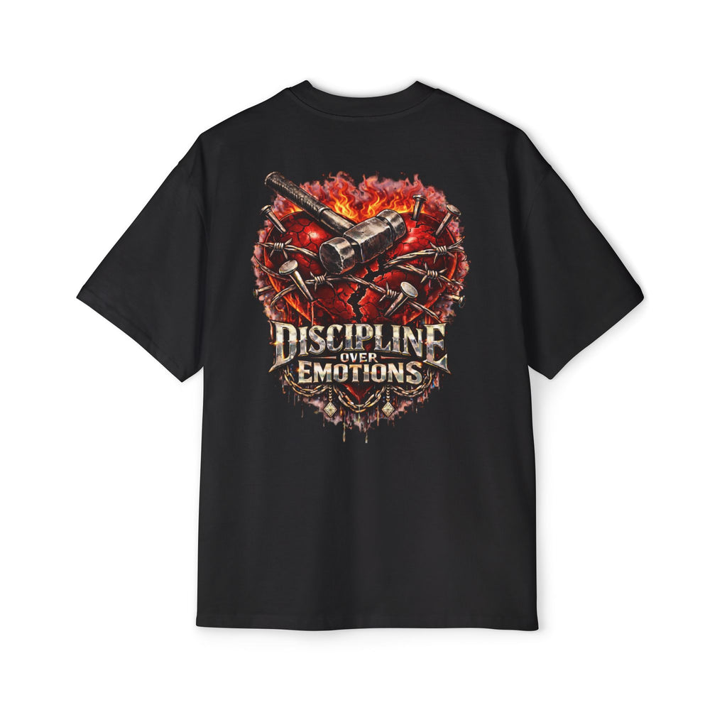 Oversized Discipline Over Emotions (Back) Graphic Tee (Red Heart) Printify