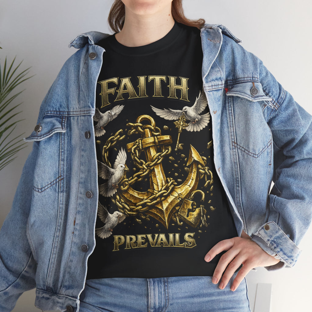 Adult Faith Prevails Anchor T-Shirt (Gold Anchor) Printify