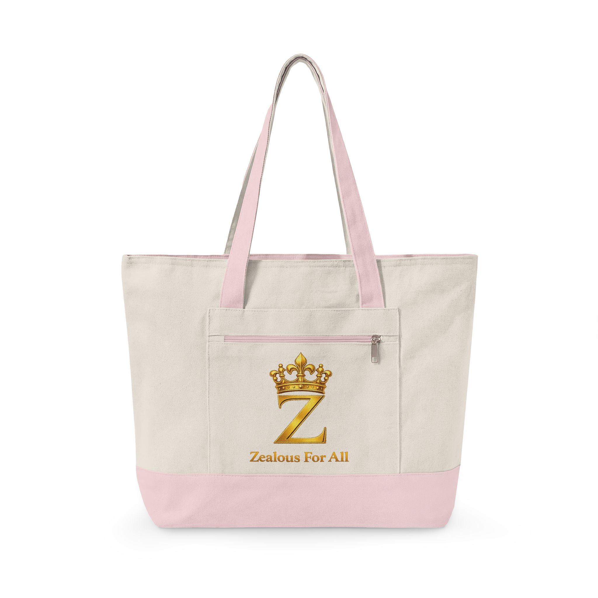ZFA Crown Canvas Tote (Gold Lettered Zippered Beach & Everyday Bag) Printify