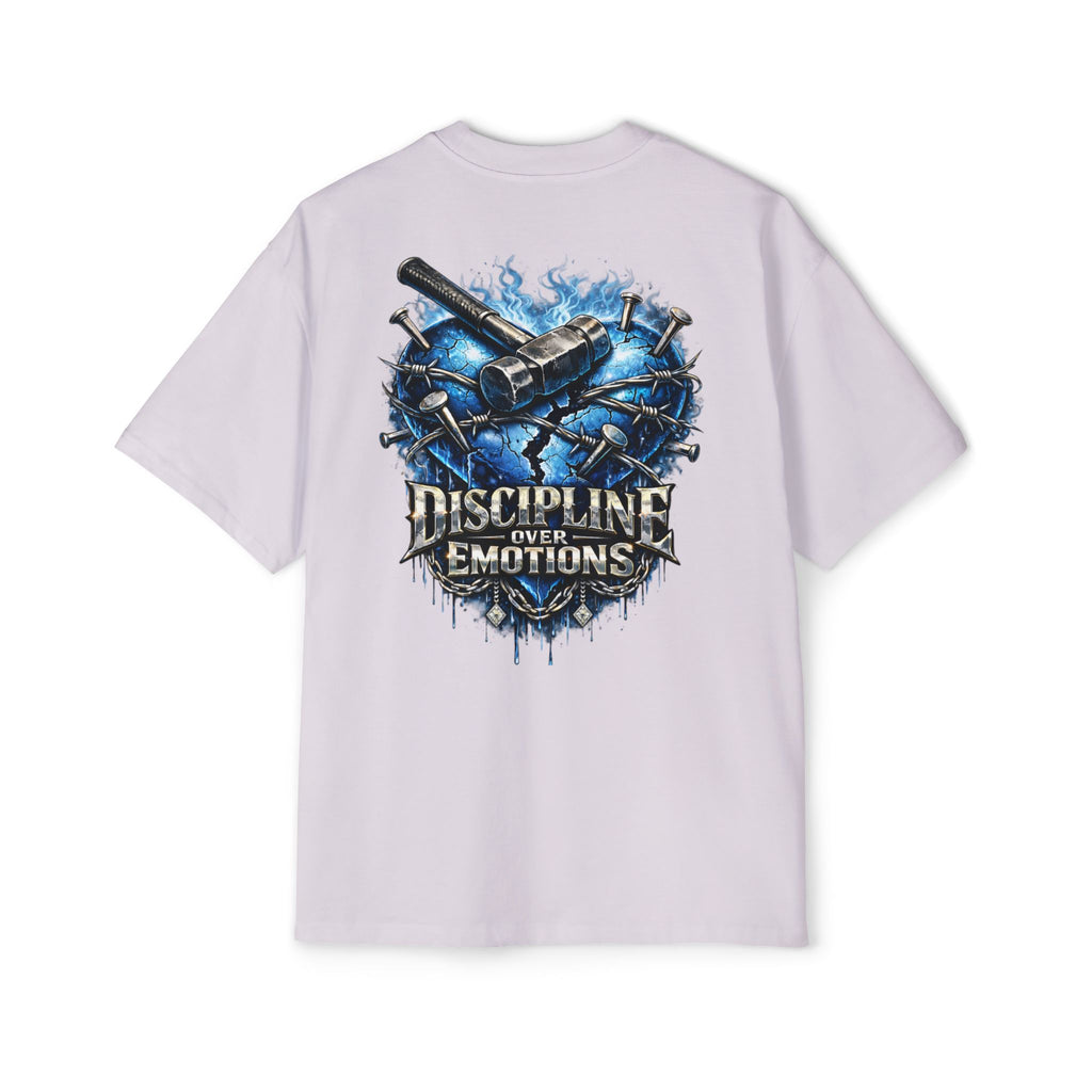 Oversized Discipline Over Emotions (Back) Graphic Tee (Blue Heart) Printify