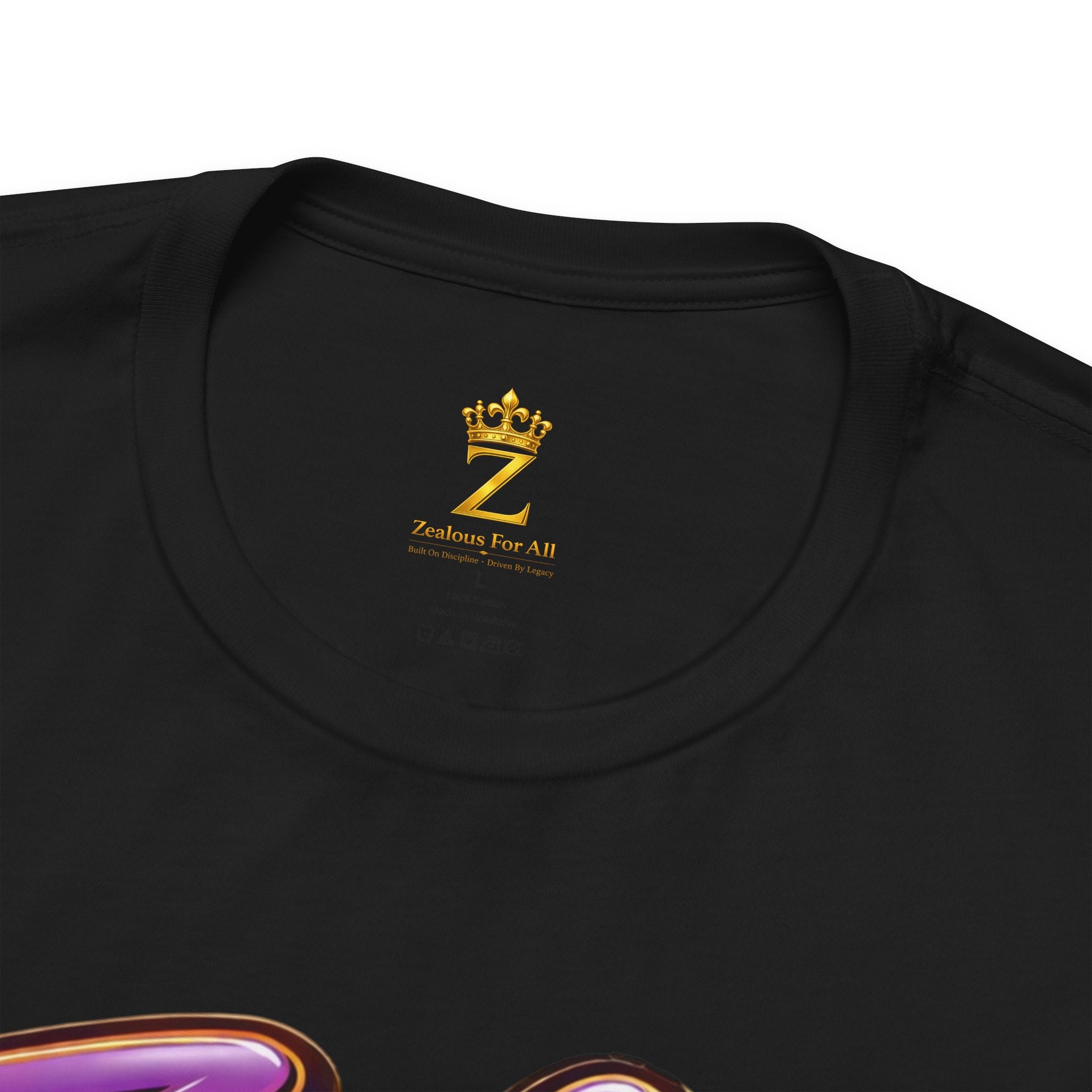 CUSTOM Zealous For All Graphic T-Shirt (Purple & Gold Trim Logo)
