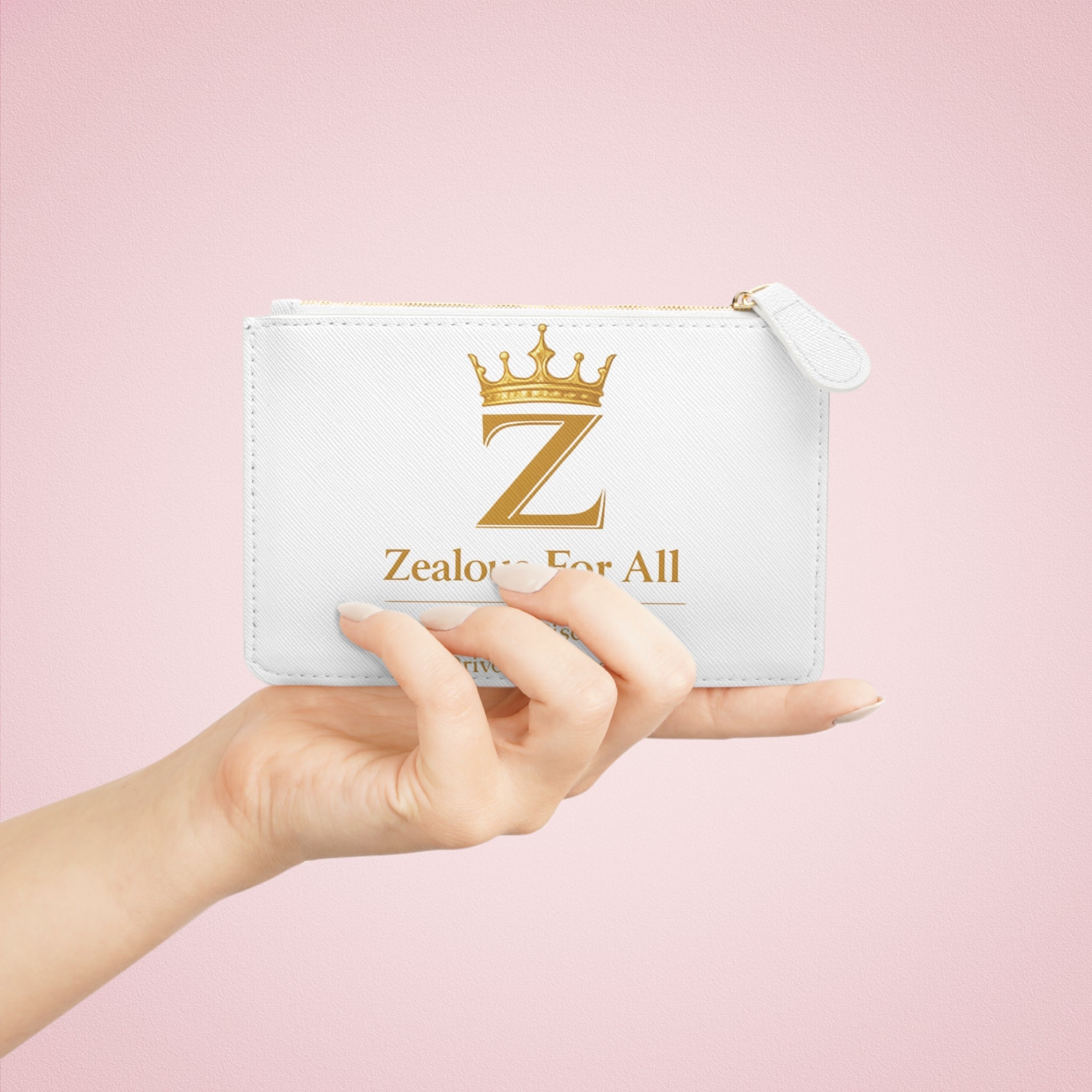 ZFA Clutch Bag — 'Zealous For All' Gold Crown Logo Leather Wristlet Printify