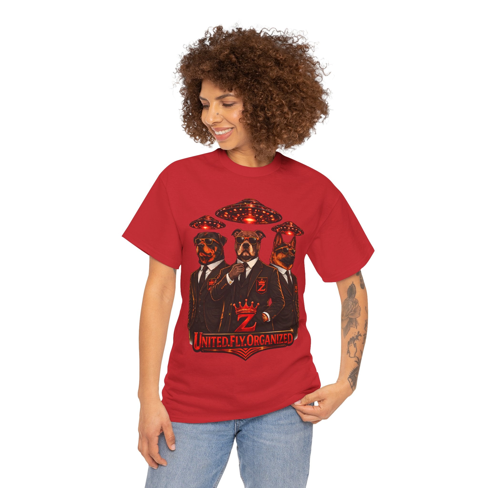 Adult "United. Fly. Organized." Graphic Tee (Red) Printify