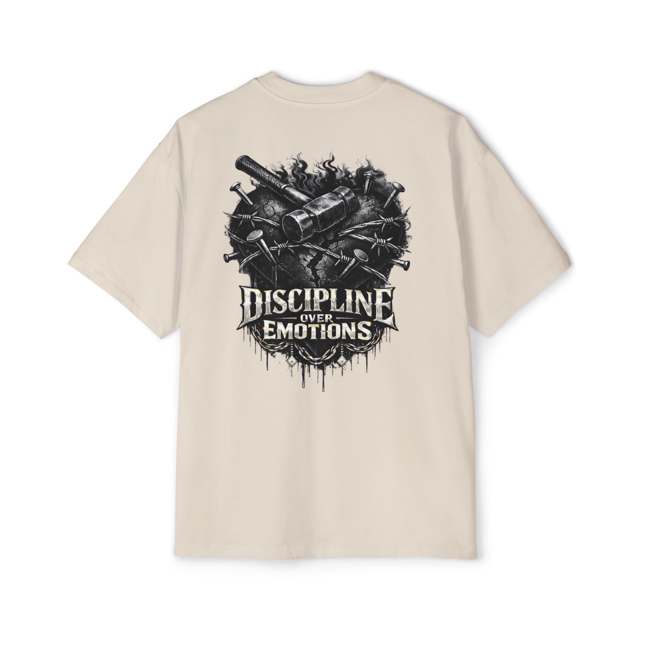 Oversized Discipline Over Emotions (Back) Graphic Tee (Black Heart) Printify