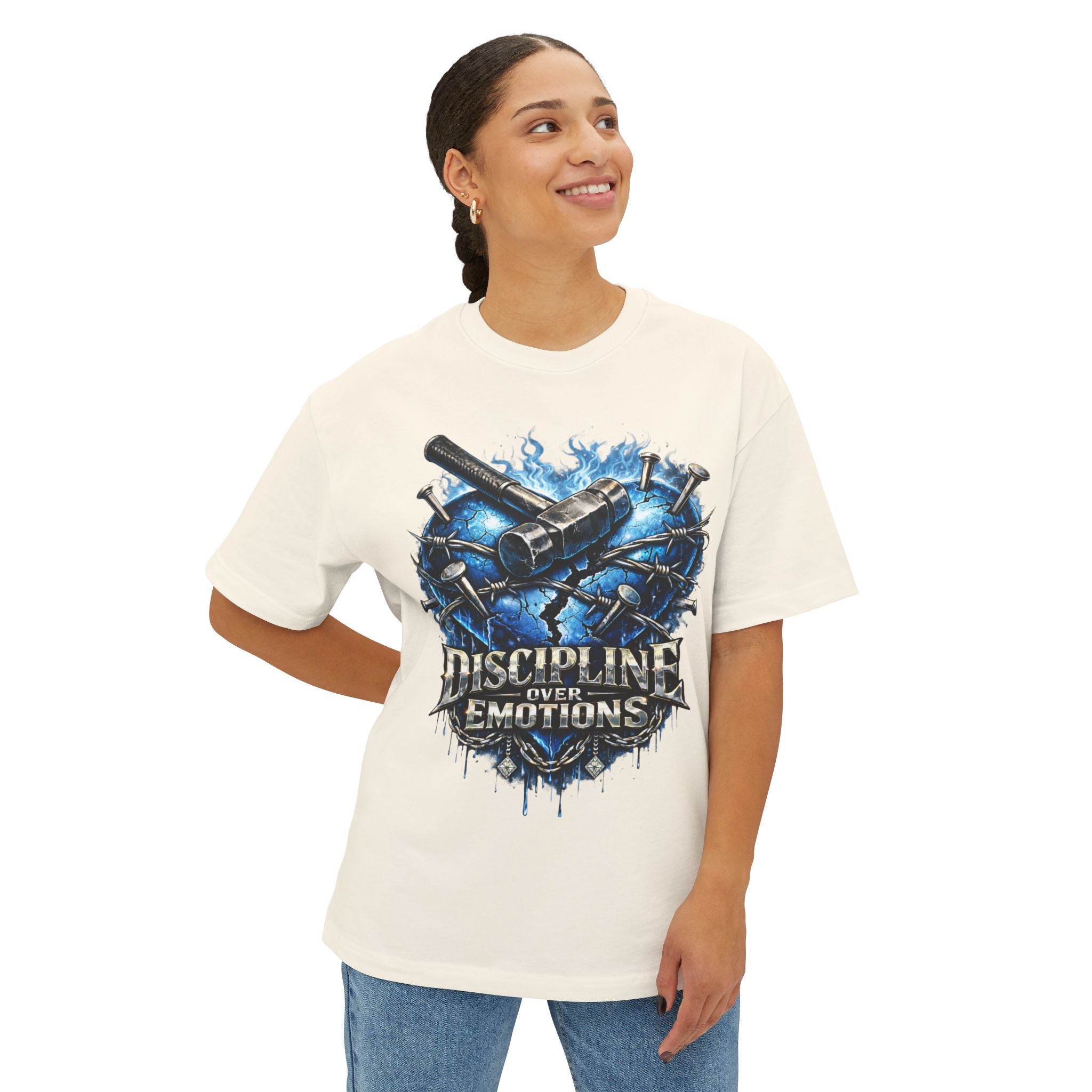 CEO KHI EDITION *Oversized* Discipline Over Emotions Graphic T-Shirt (Blue Heart) Printify