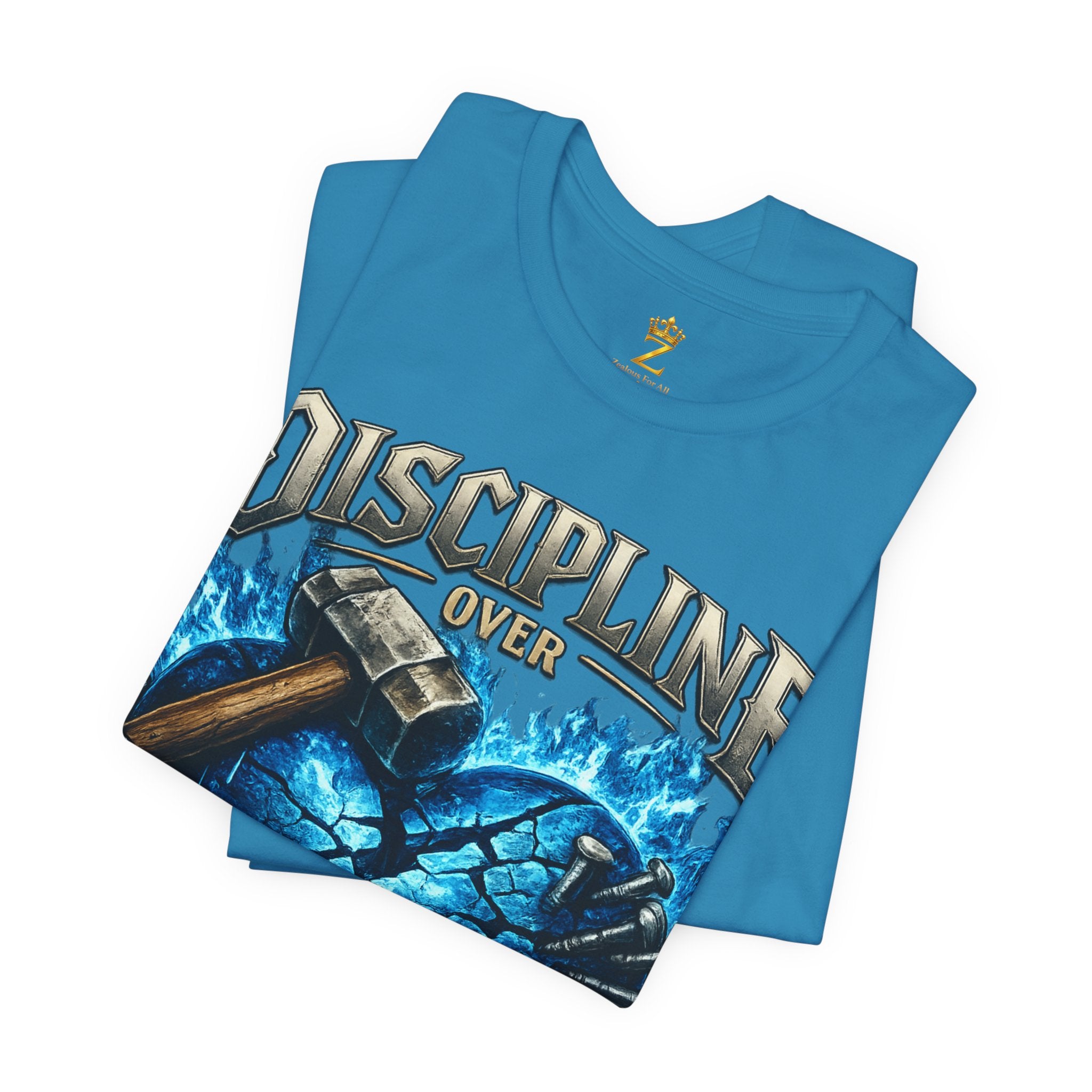 Discipline Over Emotions Premium Graphic T-Shirt (Blue Heart) Printify