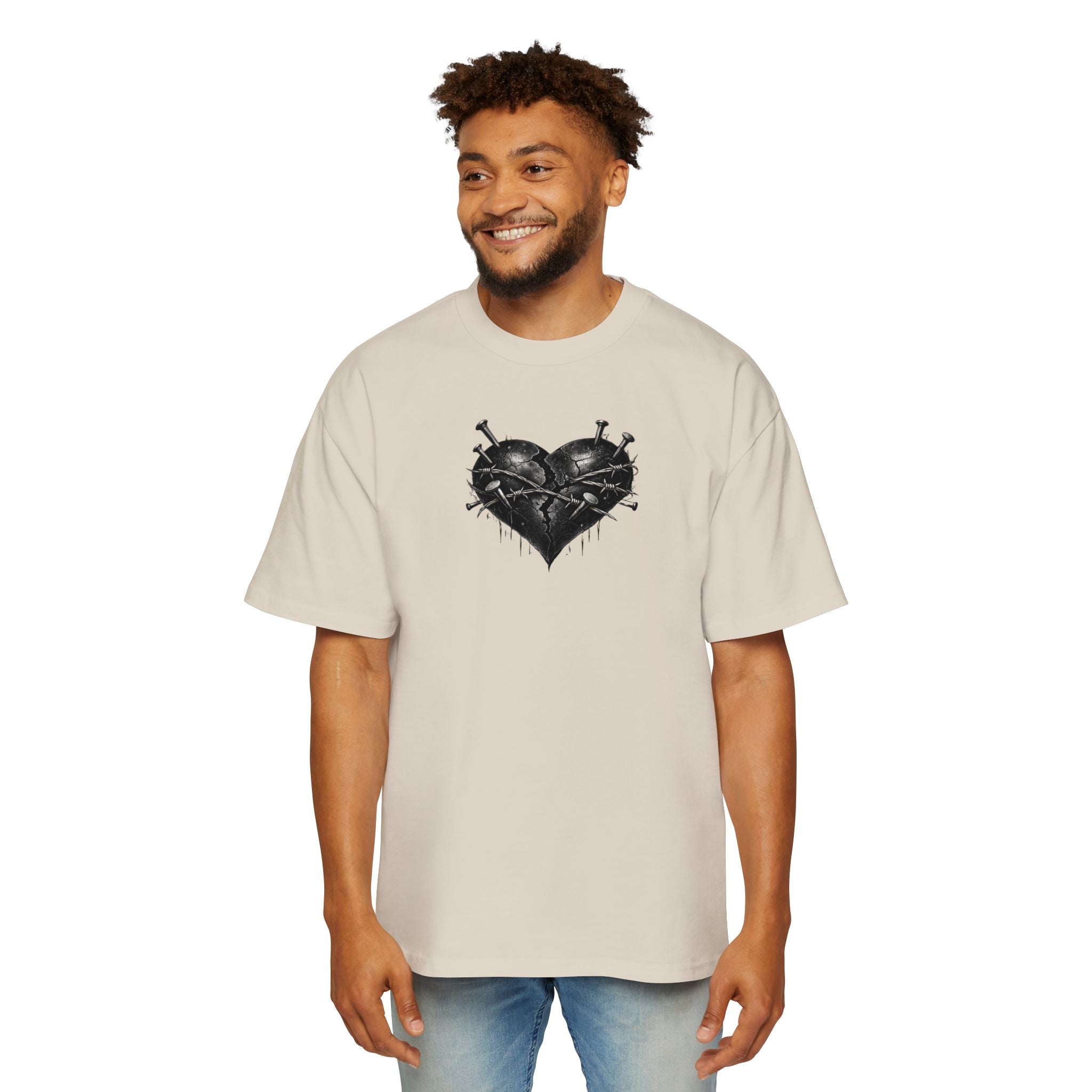 Oversized Discipline Over Emotions (Back) Graphic Tee (Black Heart) Printify