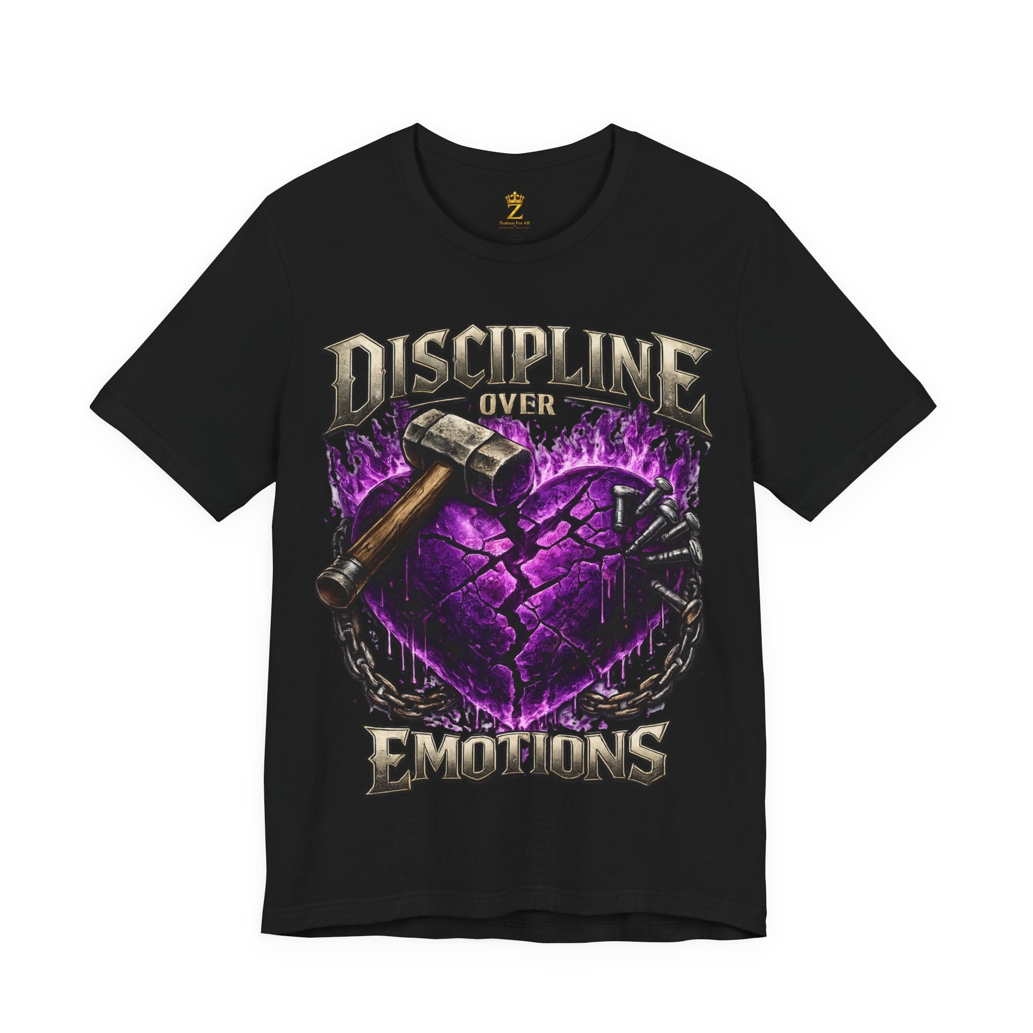 Discipline Over Emotions Premium Graphic T-Shirt (Purple Heart) Printify