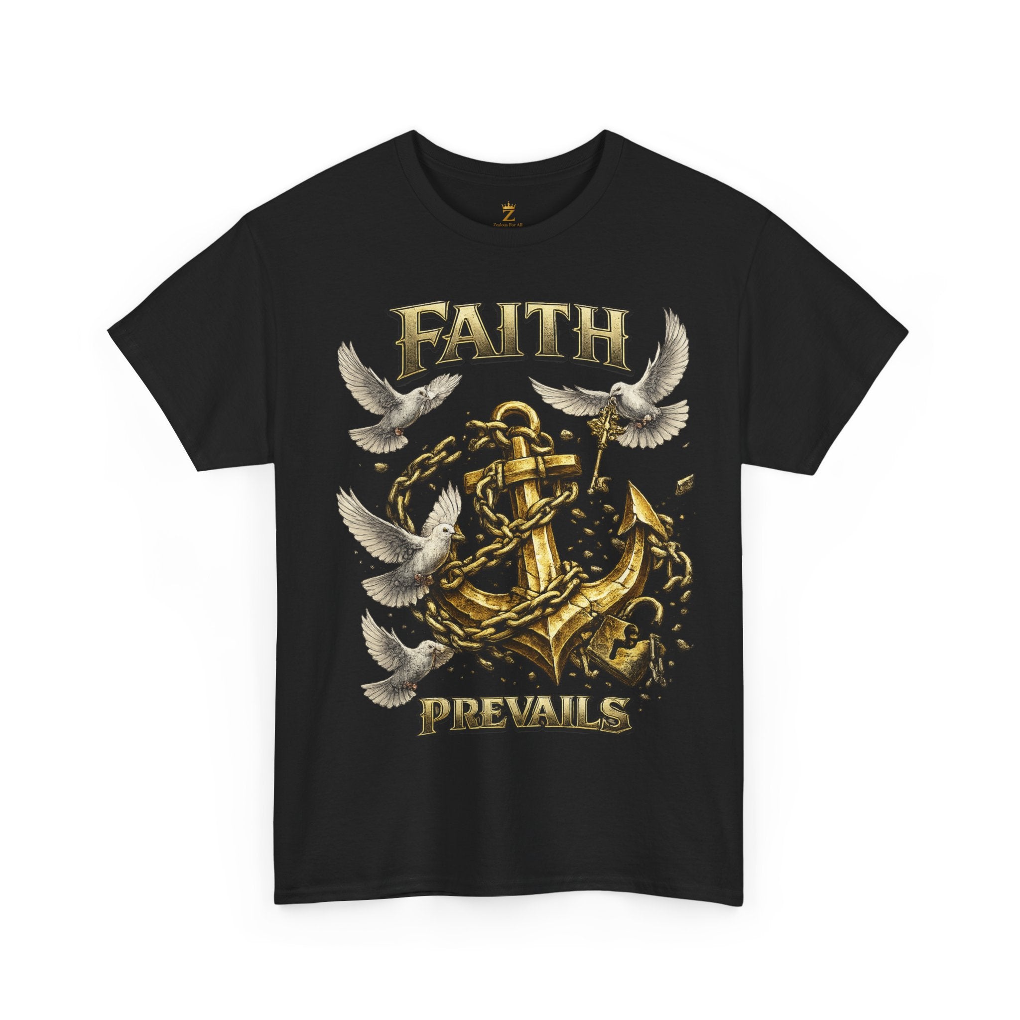 Adult Faith Prevails Anchor T-Shirt (Gold Anchor) Printify