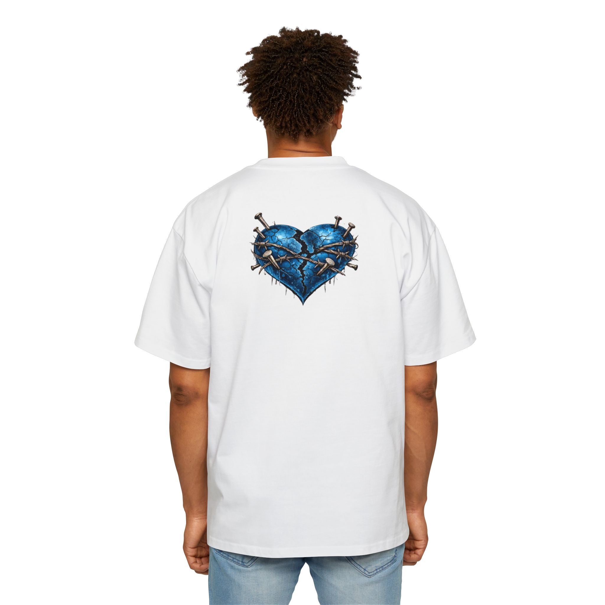 Oversized Discipline Over Emotions Graphic T-Shirt (Blue Heart) Printify