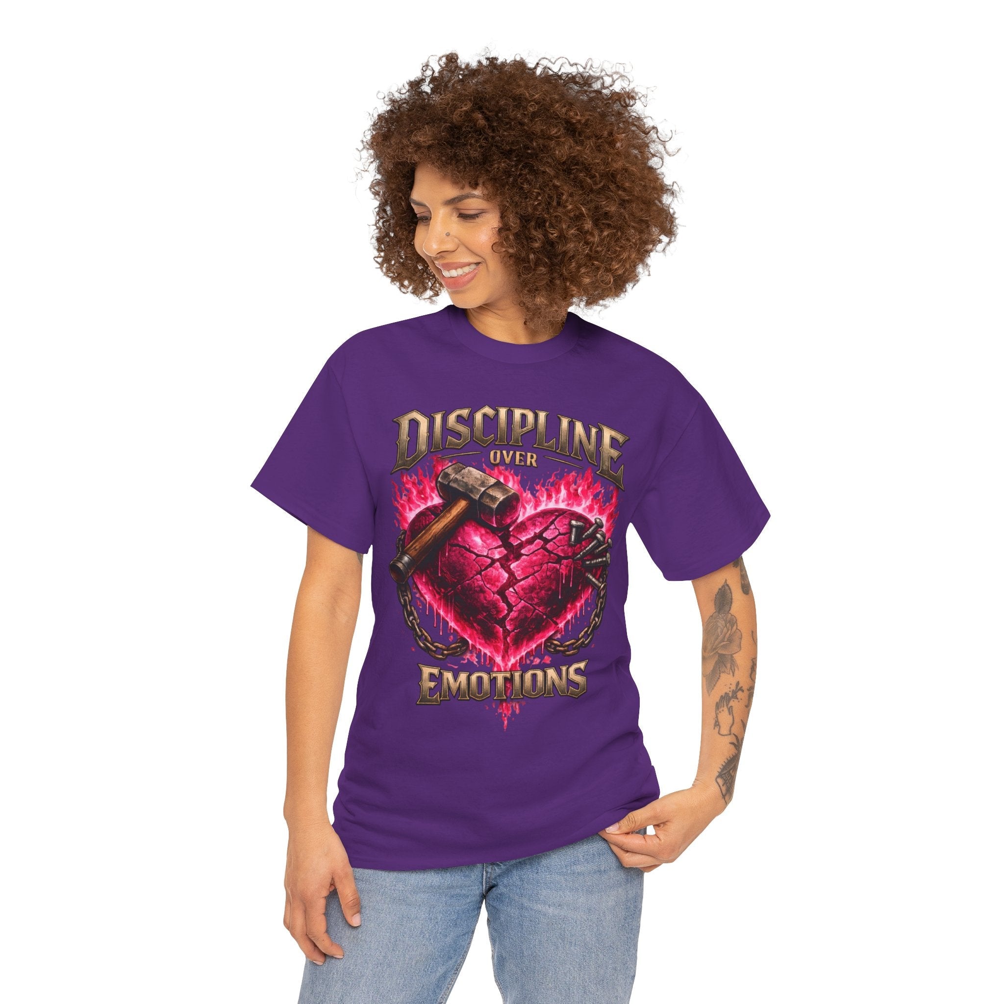 Adult Discipline Over Emotions Graphic T-Shirt (Hot Pink Heart)