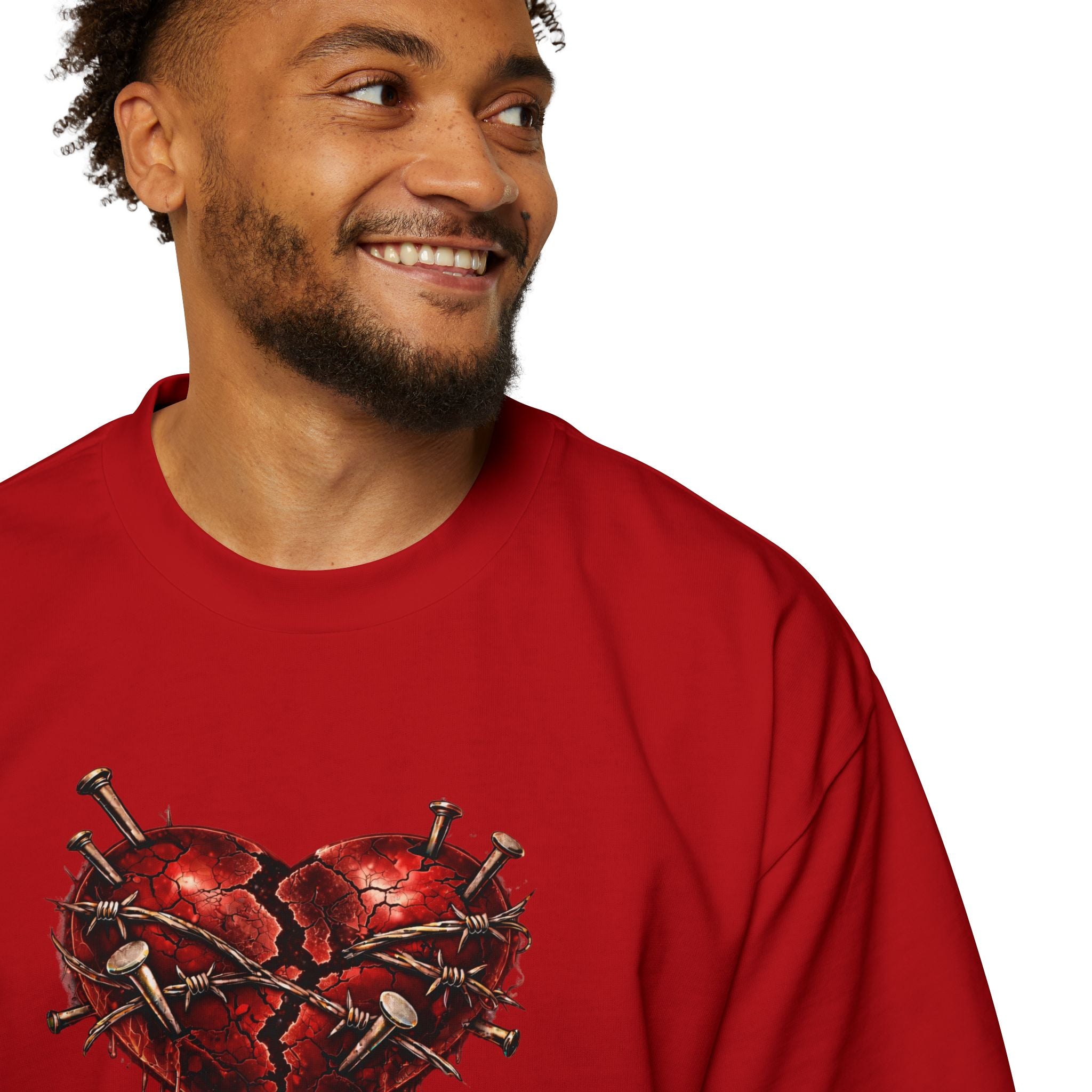 Oversized Discipline Over Emotions (Back) Graphic Tee (Red Heart) Printify