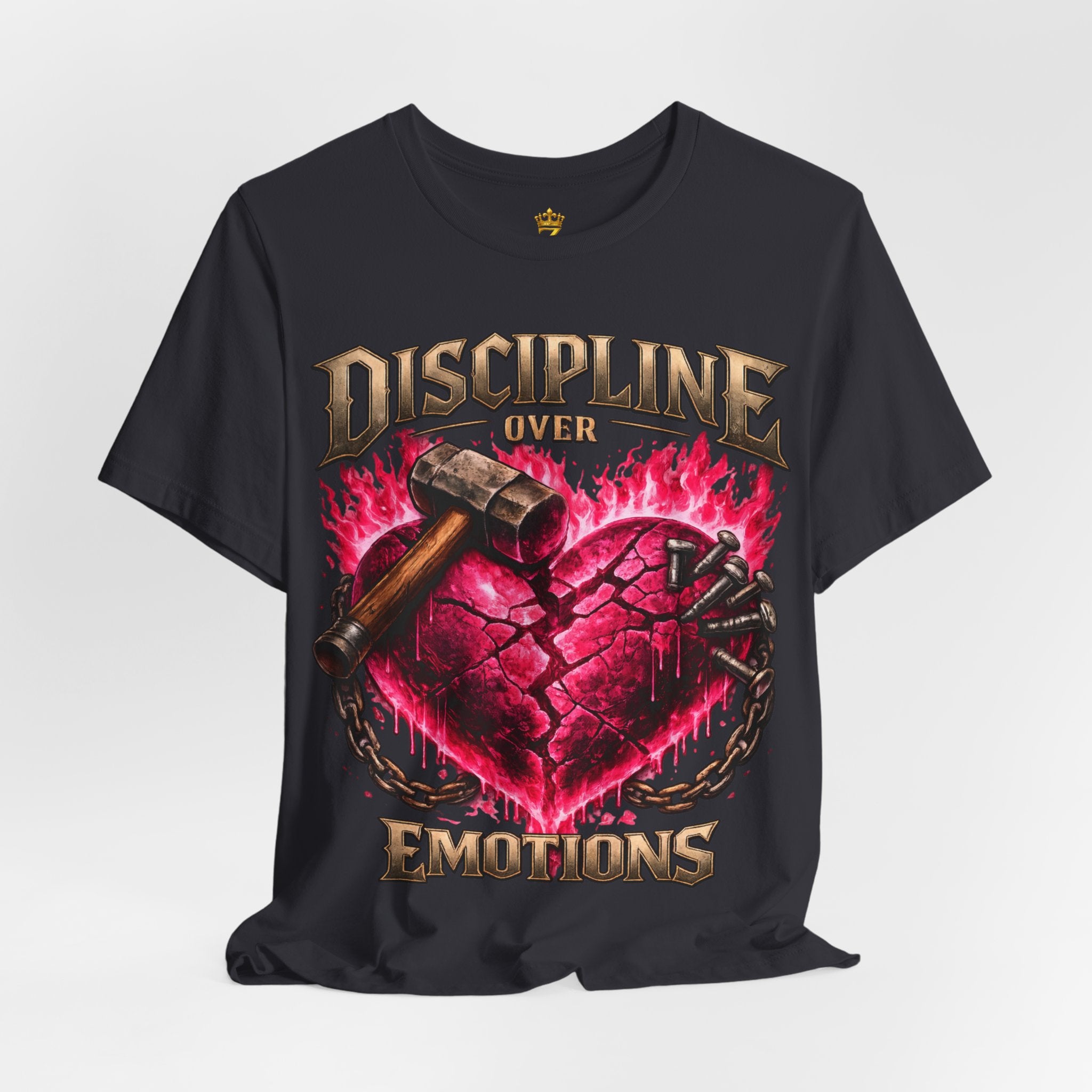 Discipline Over Emotions Premium Graphic T-Shirt (Hot Pink Heart) Printify