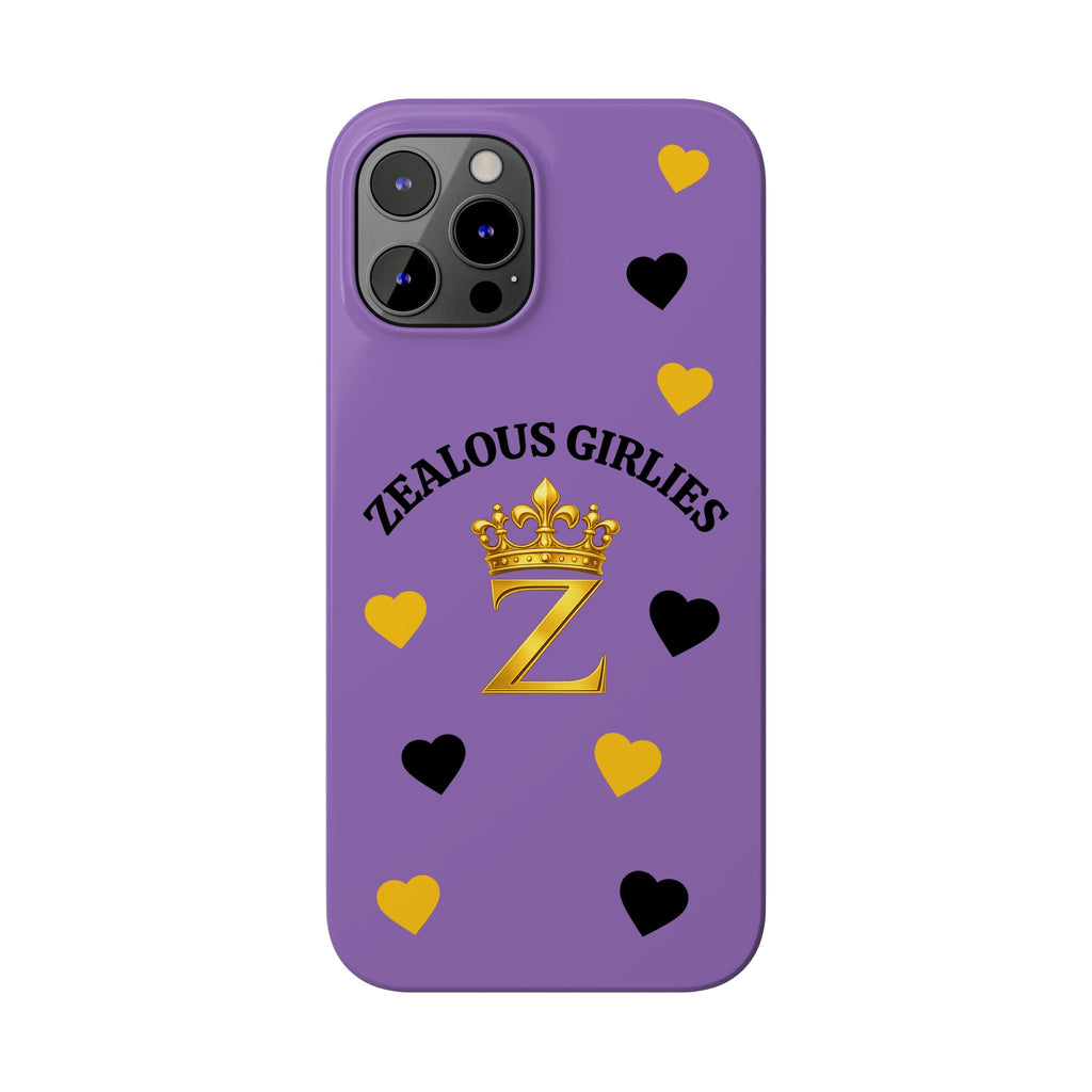 Zealous Girlies 'Z' Crown Slim Phone Case — Purple & Gold Heart Design Printify