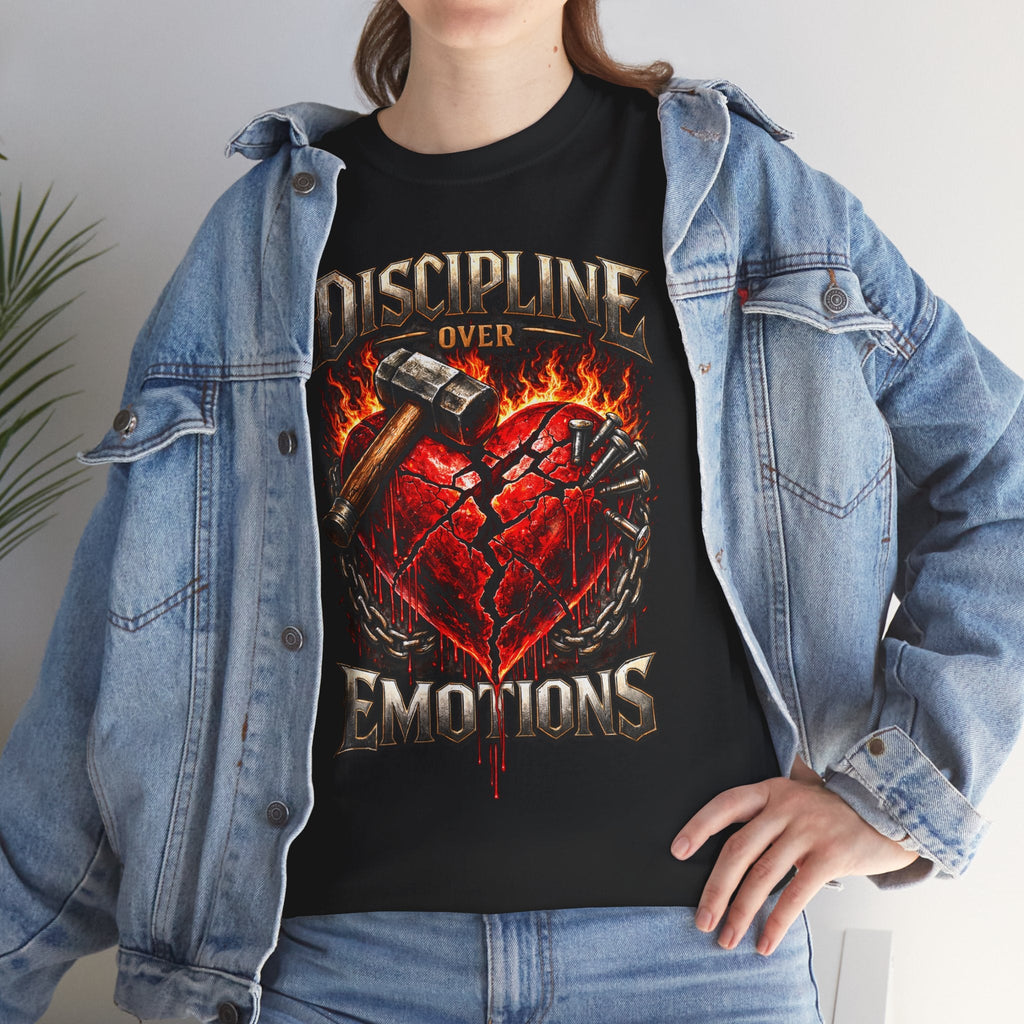 Discipline Over Emotions Graphic T-Shirt (Red Heart) Printify