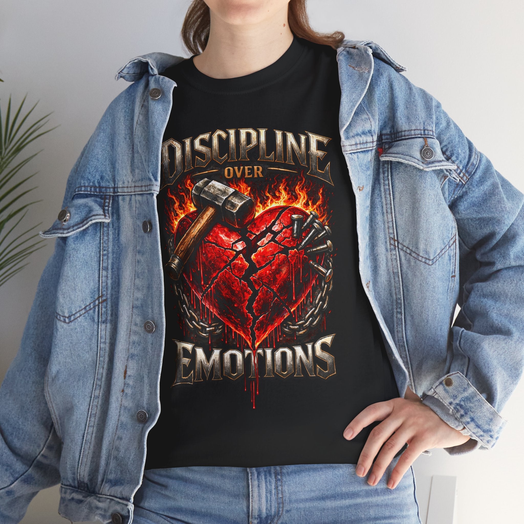 Discipline Over Emotions Graphic T-Shirt (Red Heart) Printify