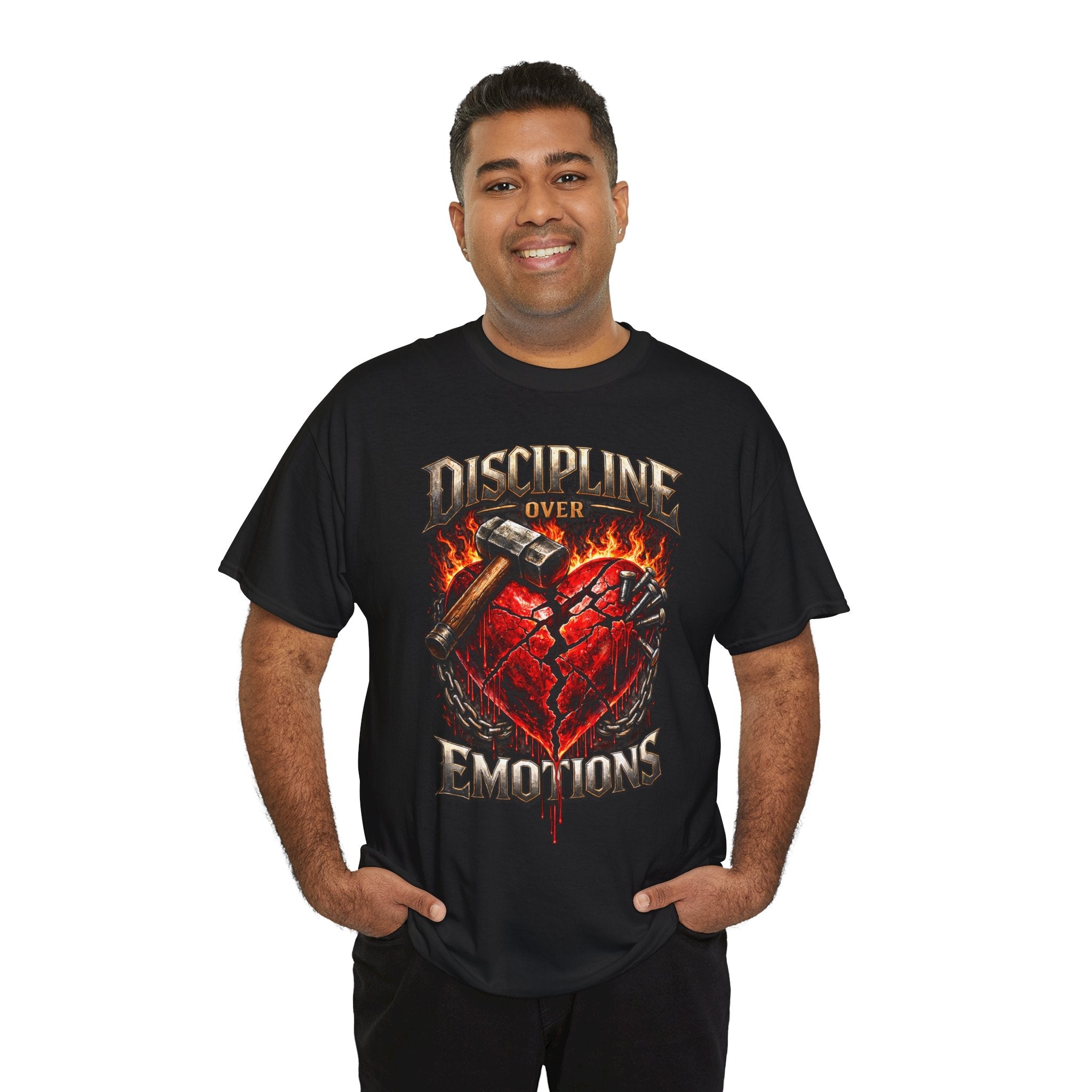 Discipline Over Emotions Graphic T-Shirt (Red Heart) Printify