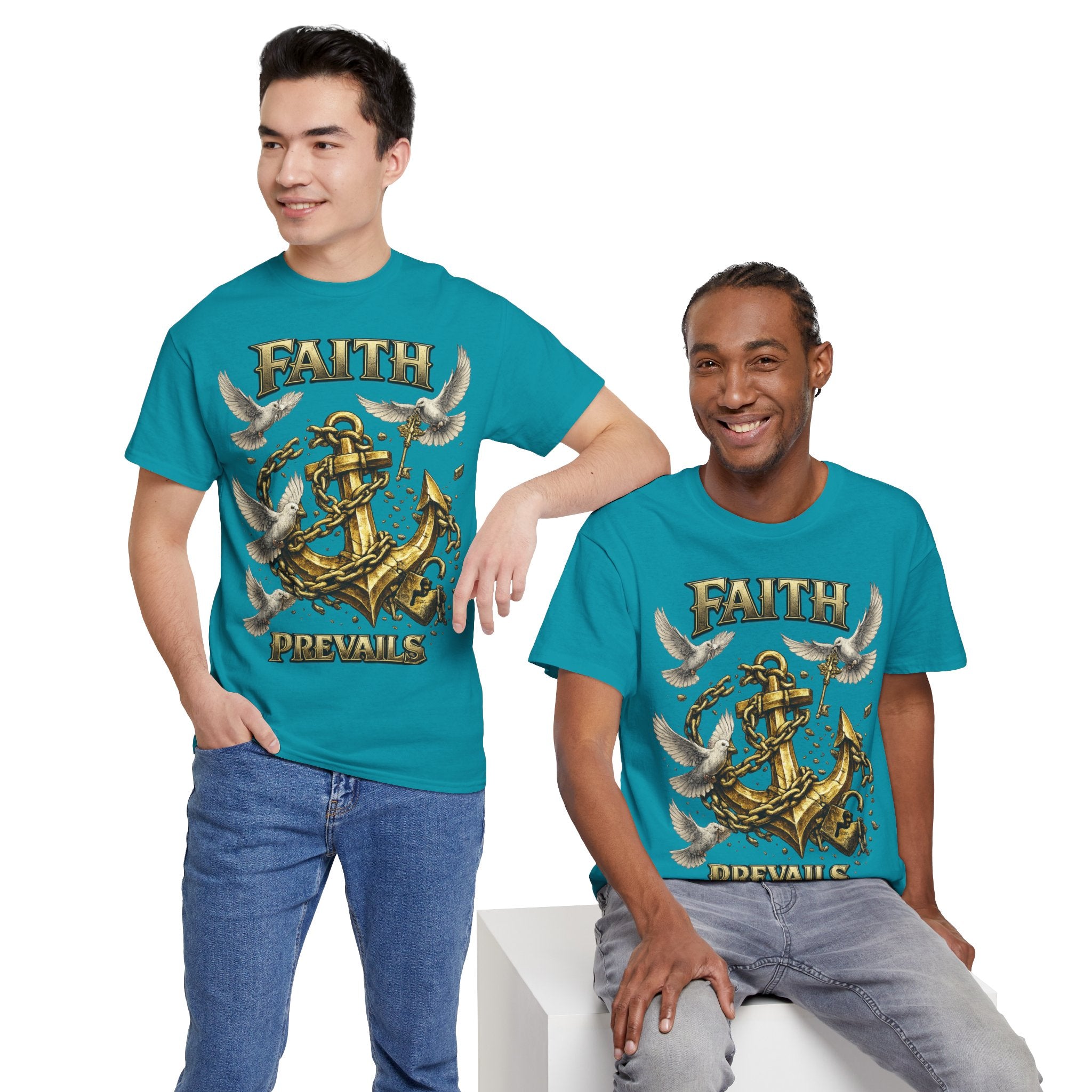 Adult Faith Prevails Anchor T-Shirt (Gold Anchor) Printify