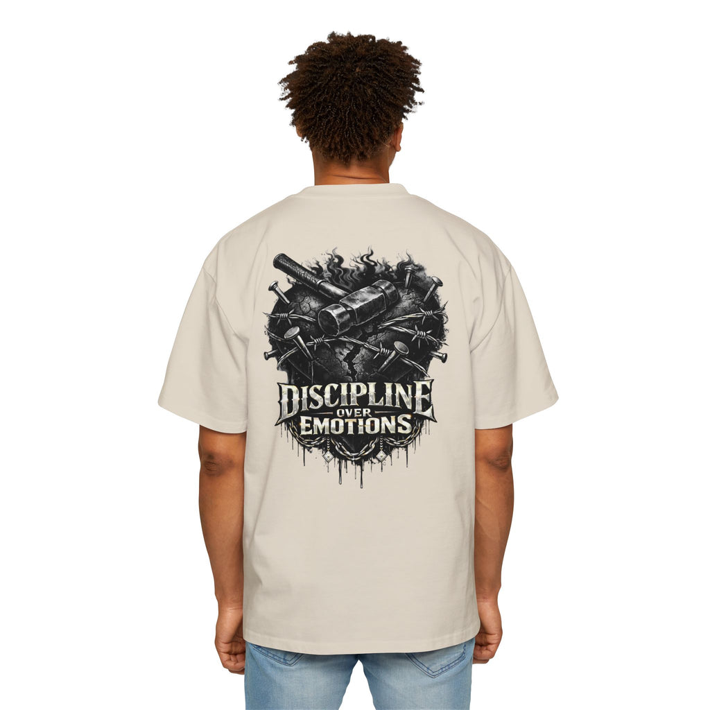 Oversized Discipline Over Emotions (Back) Graphic Tee (Black Heart) Printify